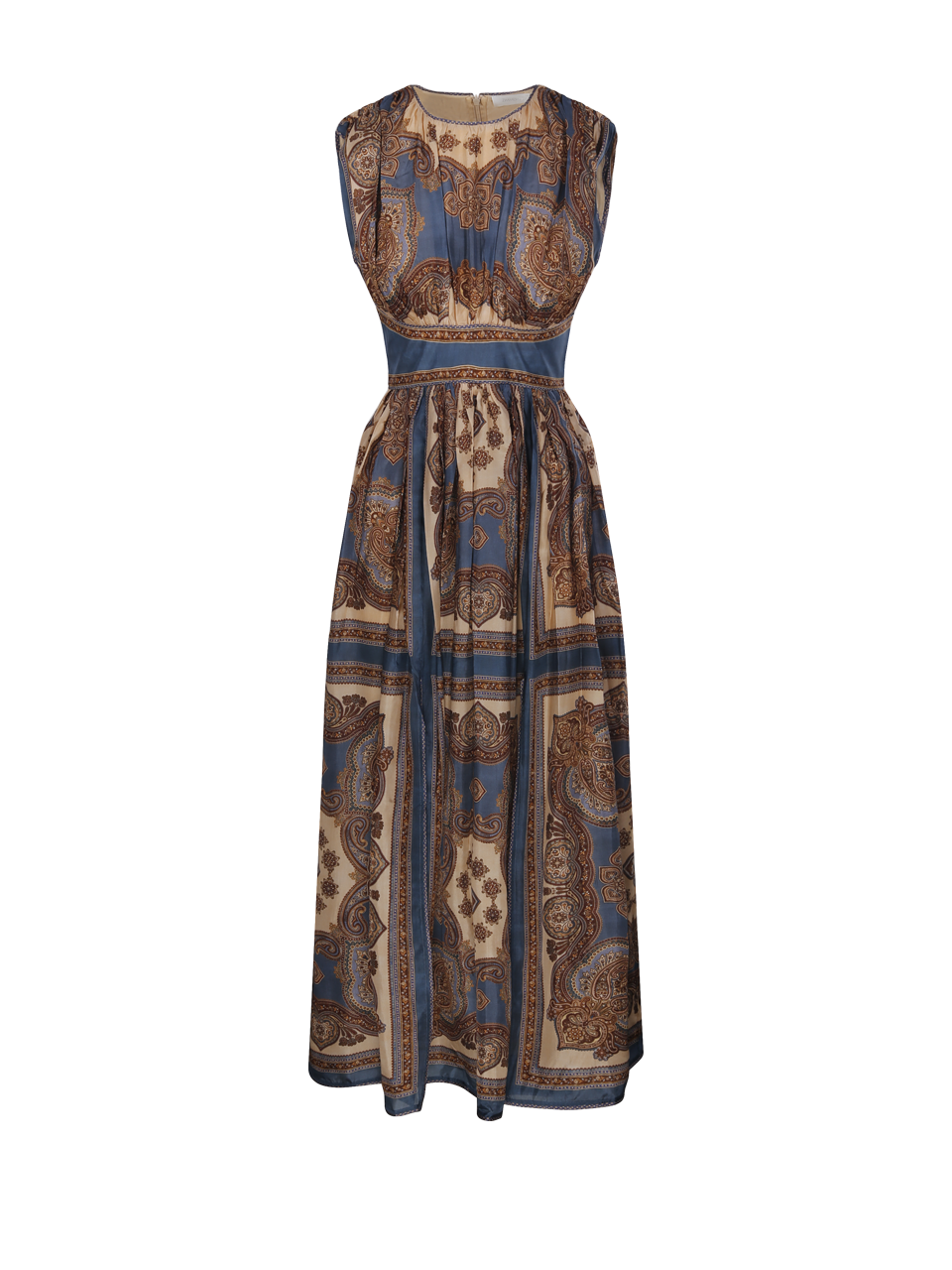 WOMAN ZIMMERMANN BLUE SILK MAHON WAISTED MAXI DRESS