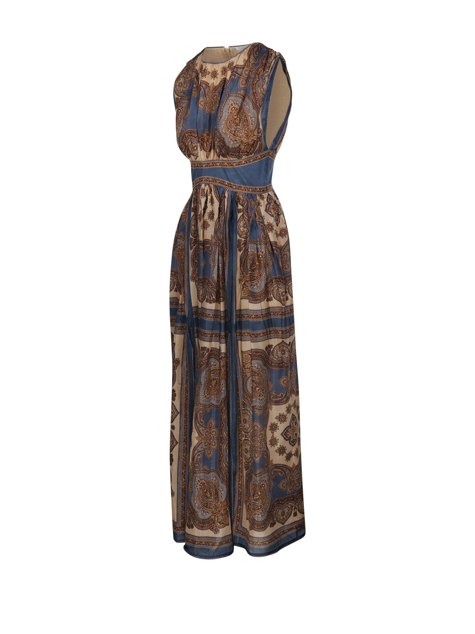 WOMAN ZIMMERMANN BLUE SILK MAHON WAISTED MAXI DRESS