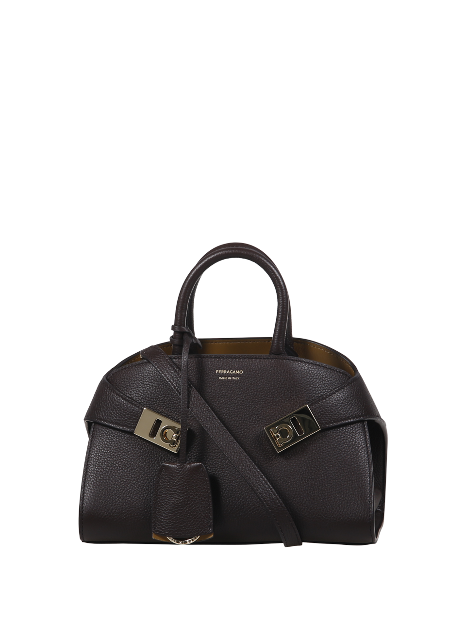 WOMAN FERRAGAMO BROWN LEATHER HUG GRAINY BICOLOR BAG 