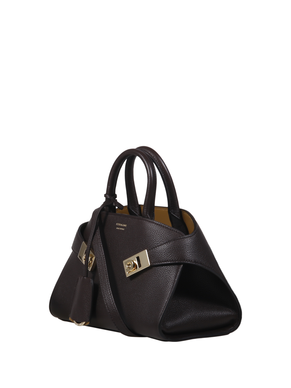 WOMAN FERRAGAMO BROWN LEATHER HUG GRAINY BICOLOR BAG 