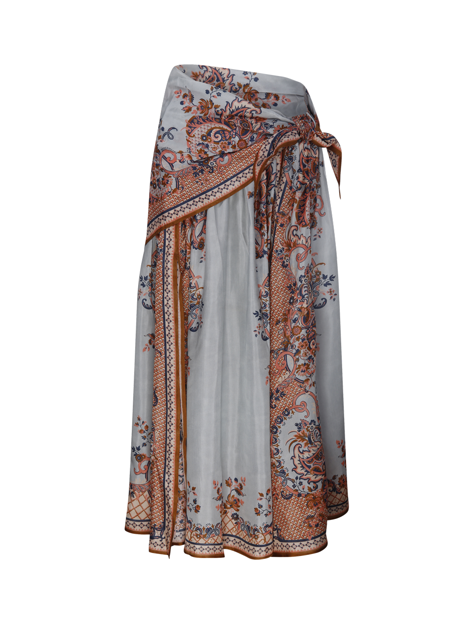 WOMAN ZIMMERMANN BLUE SILK ASTER SCARF MIDI SKIRT