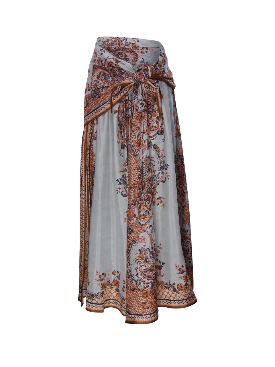 WOMAN ZIMMERMANN BLUE SILK ASTER SCARF MIDI SKIRT