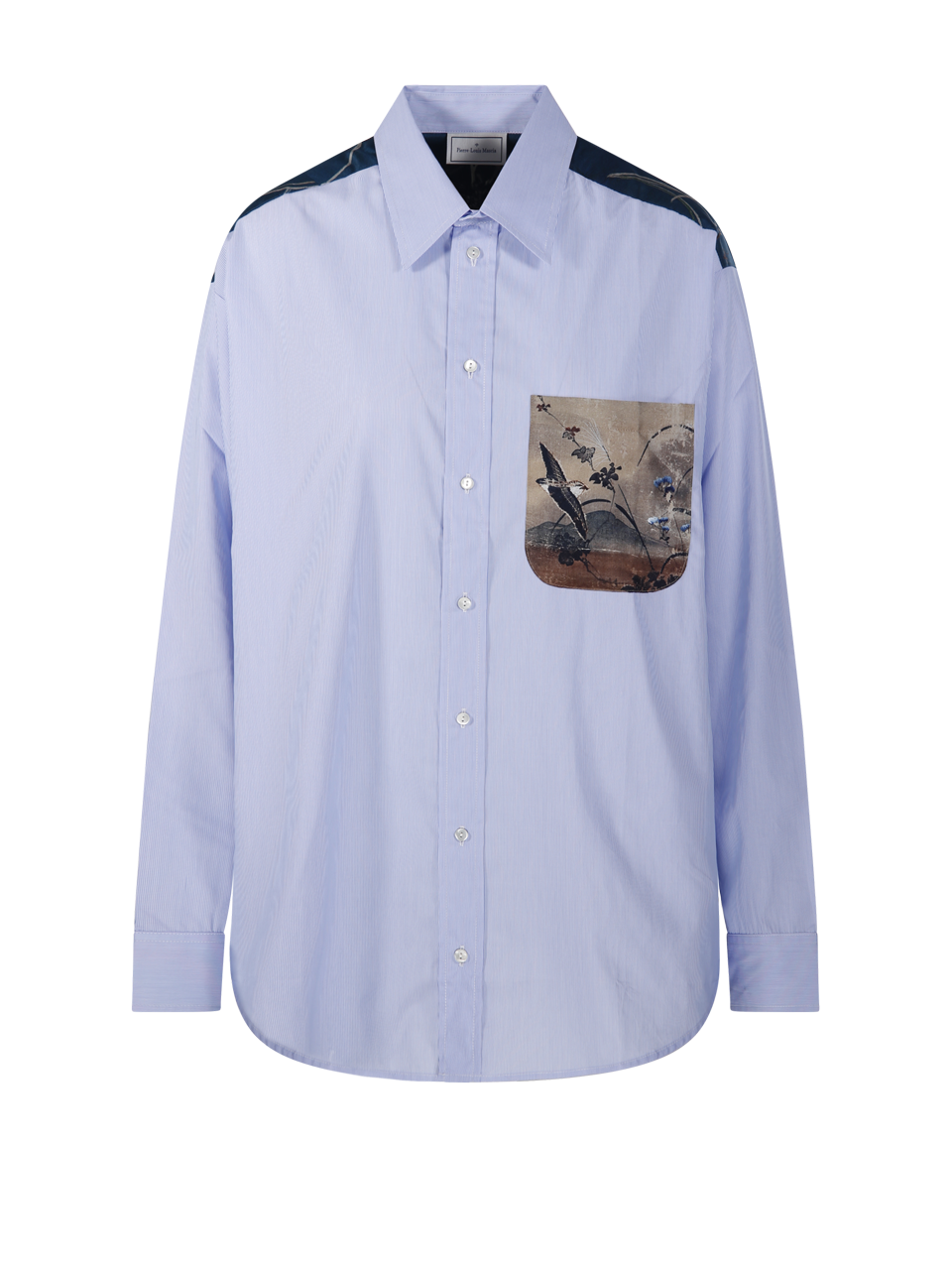 DONNA PIERRE LOUISE MASCIA CAMICIA A MANICHE ALOE LUNGHE IN COTONE BLU 
