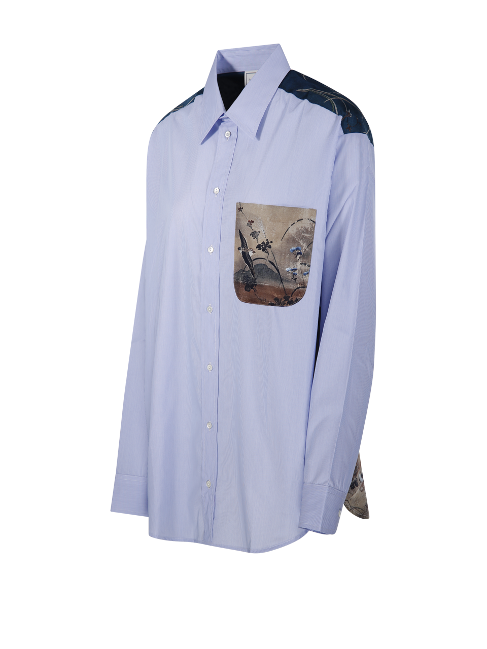 DONNA PIERRE LOUISE MASCIA CAMICIA A MANICHE ALOE LUNGHE IN COTONE BLU 