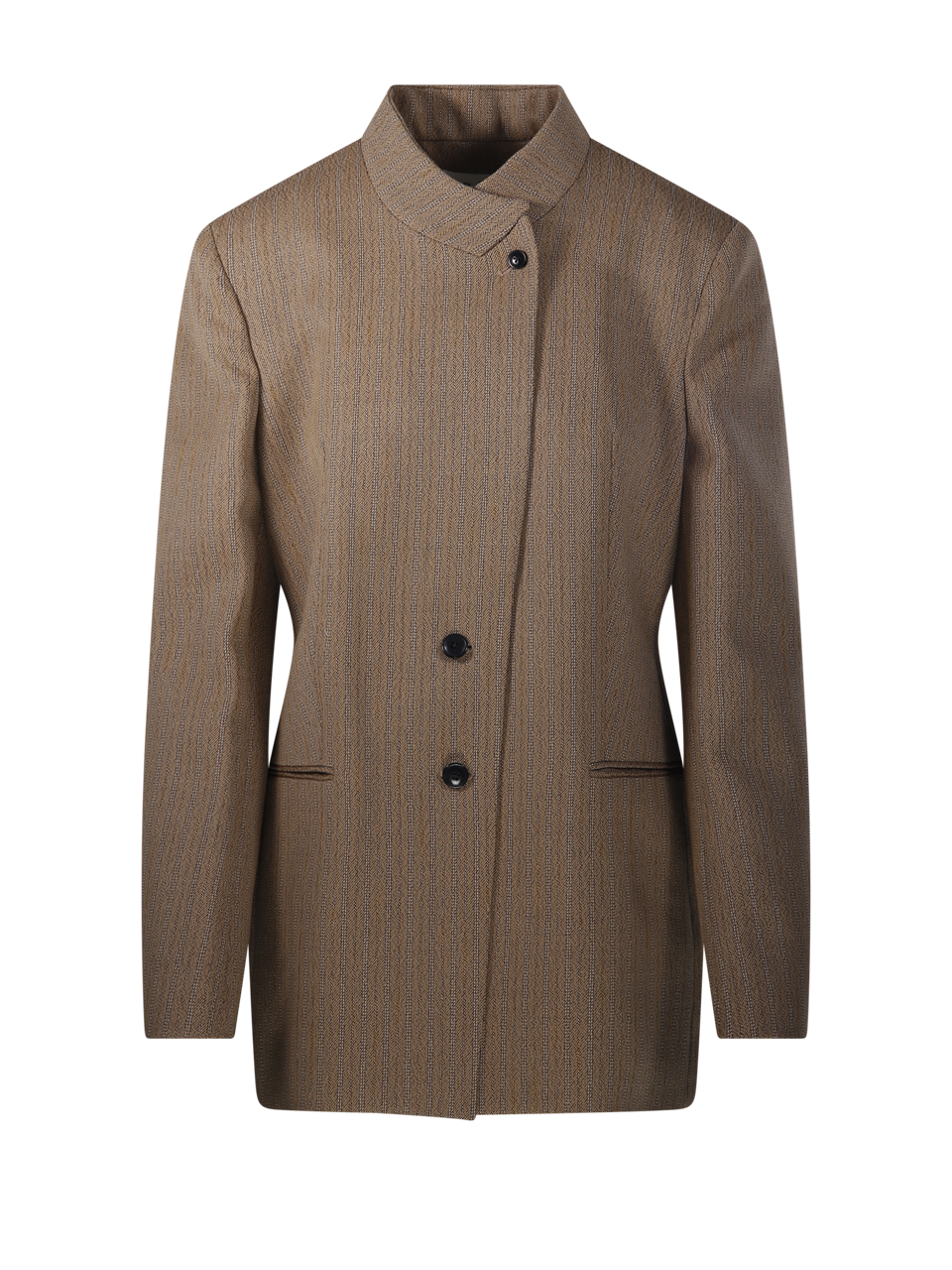 WOMAN ROHE BROWN VIRGIN WOOL OVERLAP LAPEL BLAZER