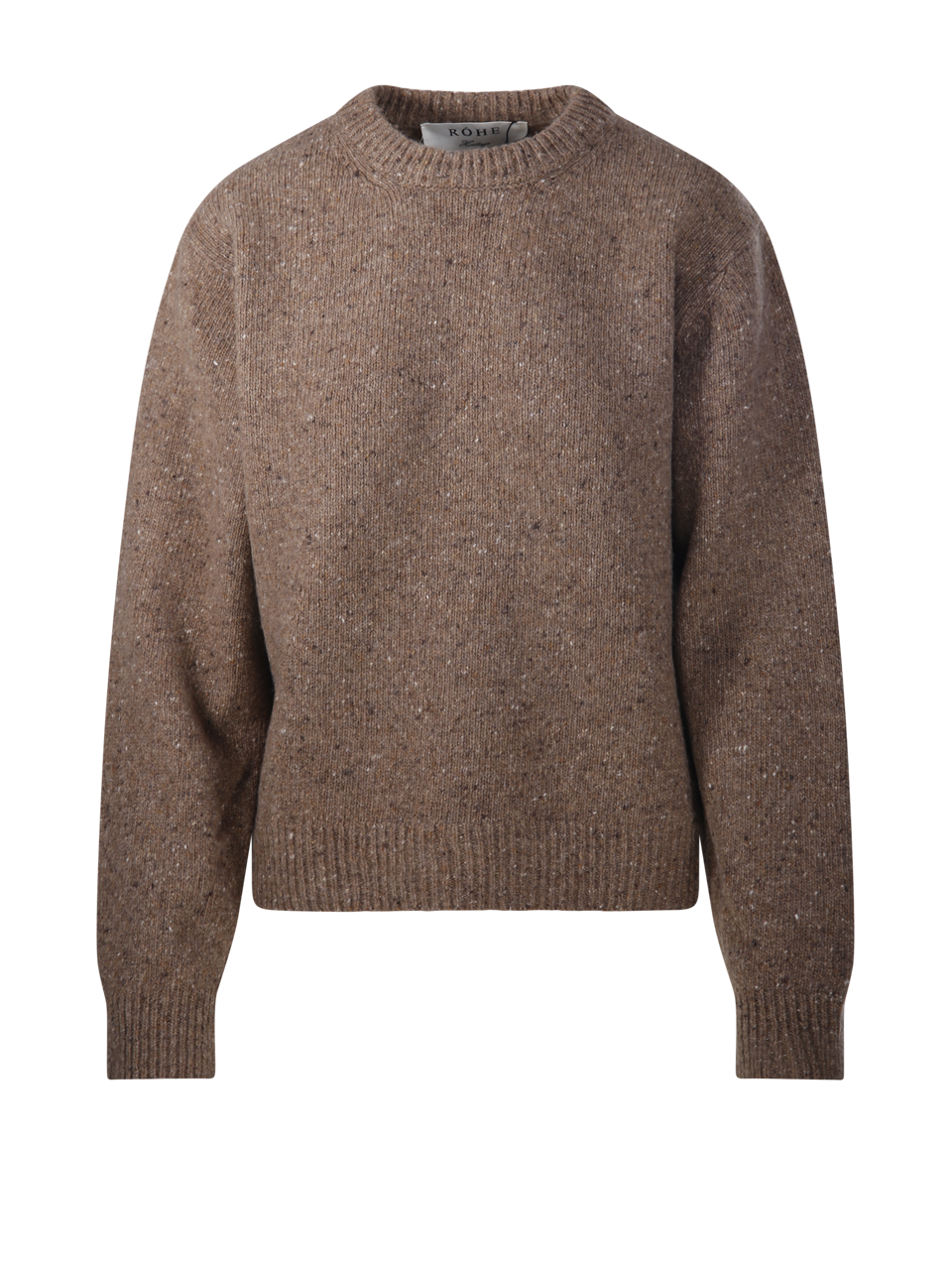 WOMAN ROHE BROWN WOOL FITTED MOULINÉ CREWNECK SWEATER