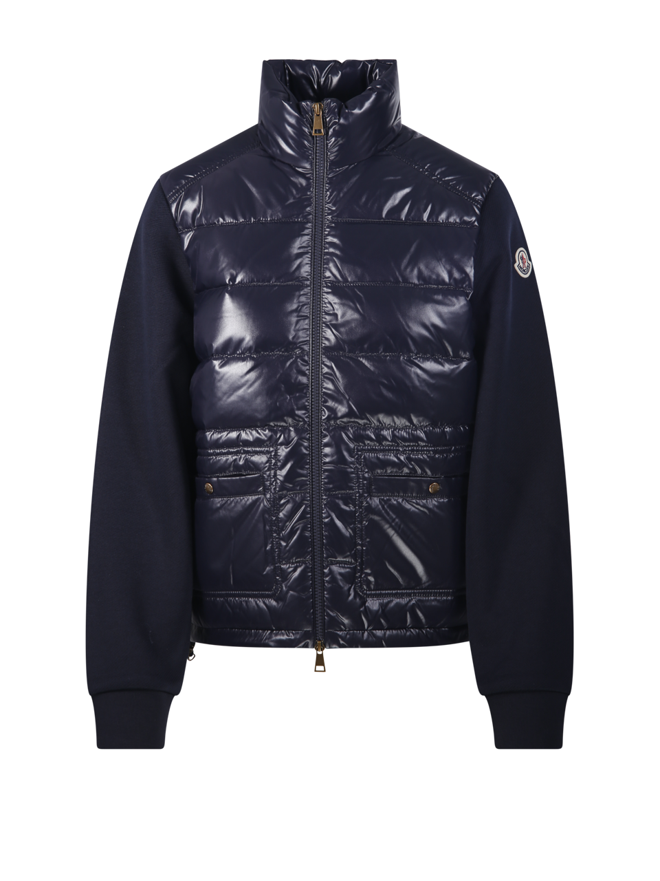 DONNA MONCLER PIUMINO A CARDIGAN IN COTONE BLU 