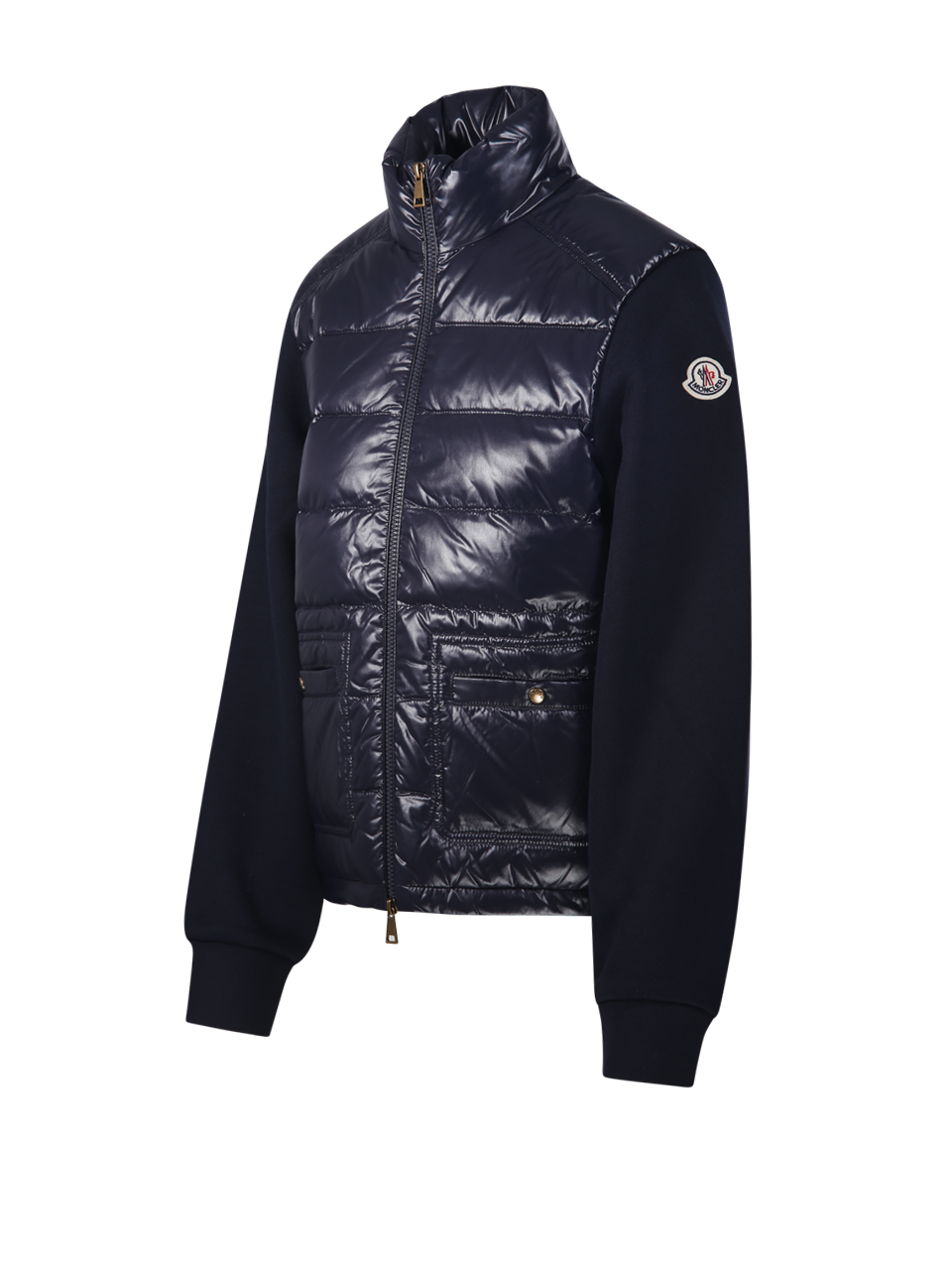 DONNA MONCLER PIUMINO A CARDIGAN IN COTONE BLU 