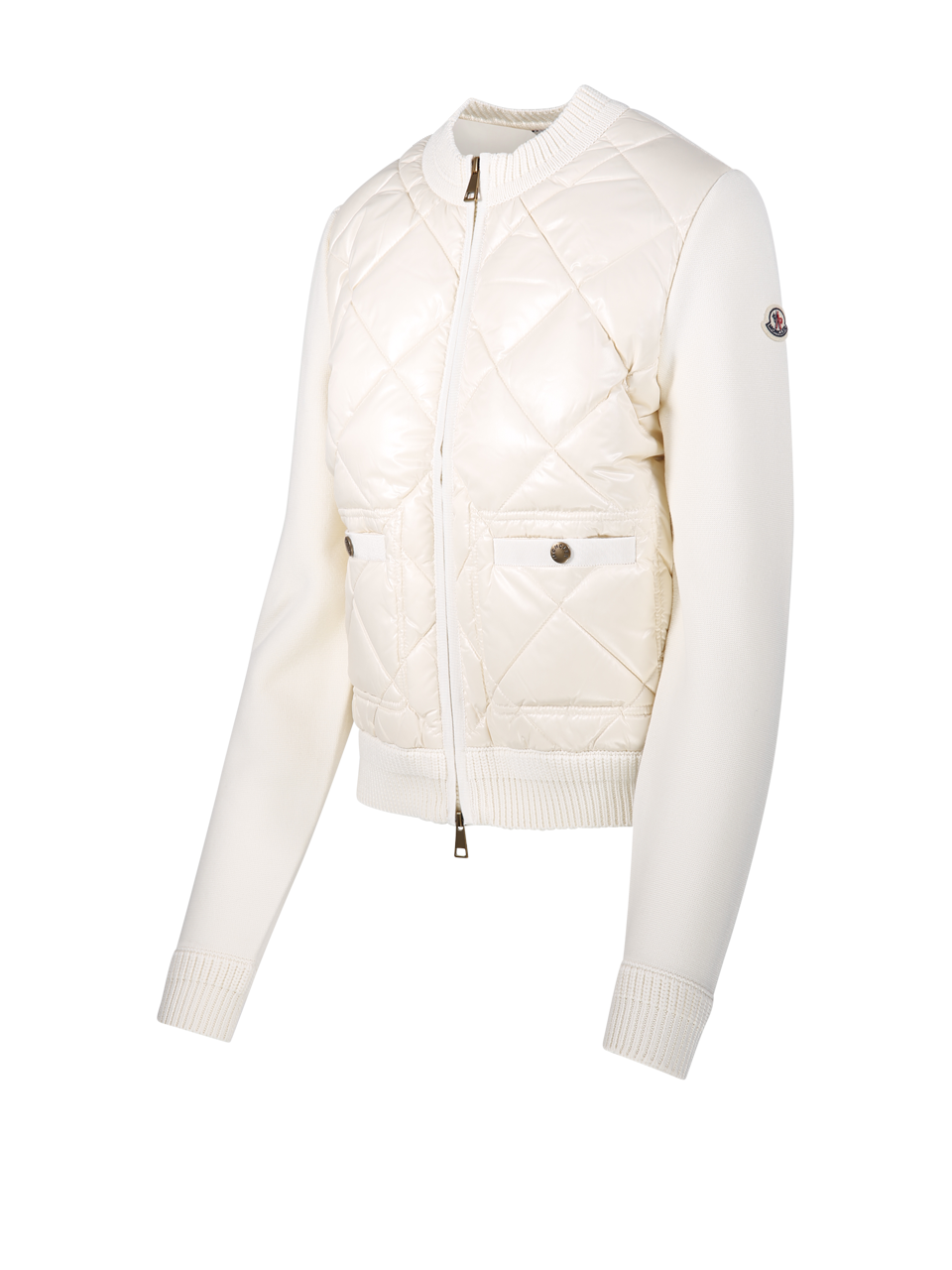 DONNA MONCLER PIUMINO CARDIGAN IN COTONE BIANCO 