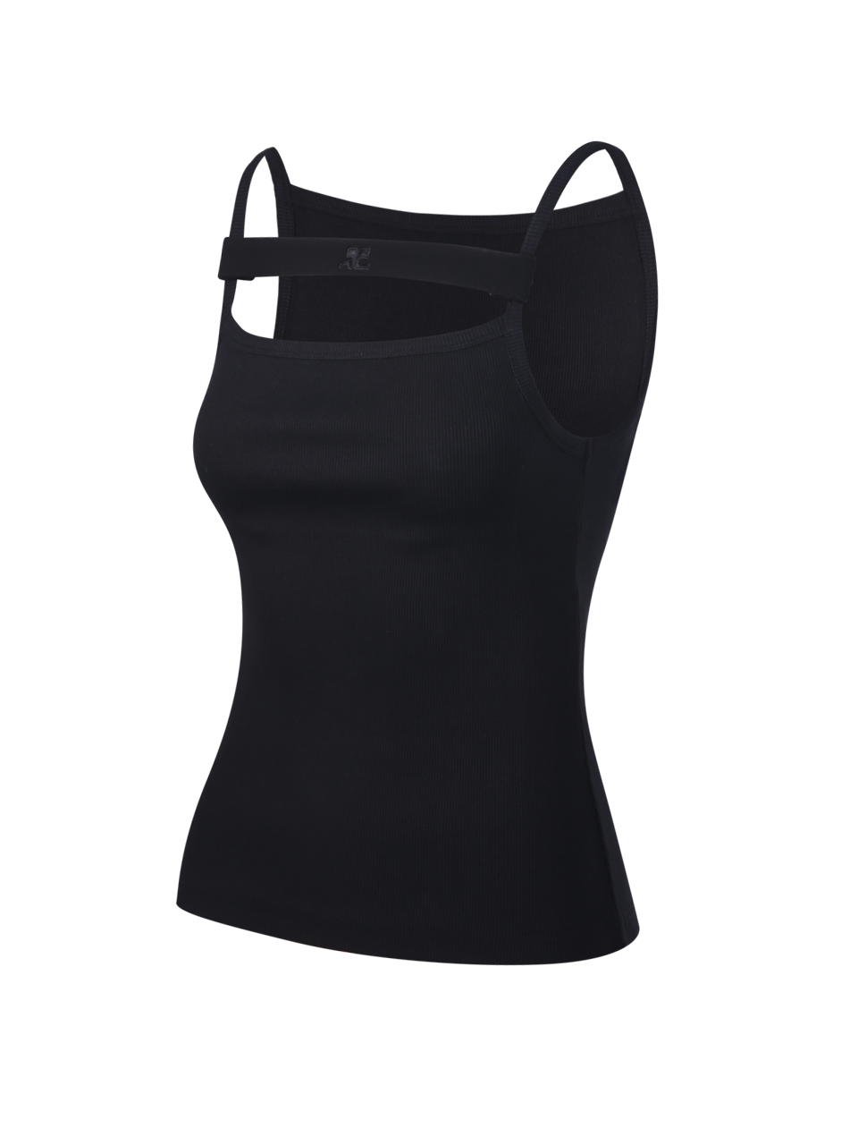 WOMAN COURREGES BLACK POLYESTER 90`S RIB STRAP TANK TOP
