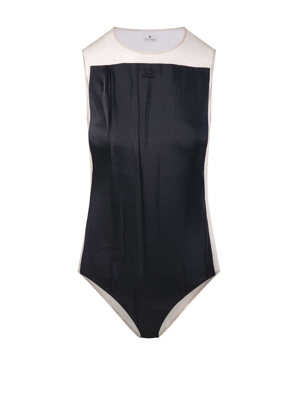 WOMAN COURREGES BLACK POLYESTER CRINKLED SATIN ILLUSION BODYSUIT