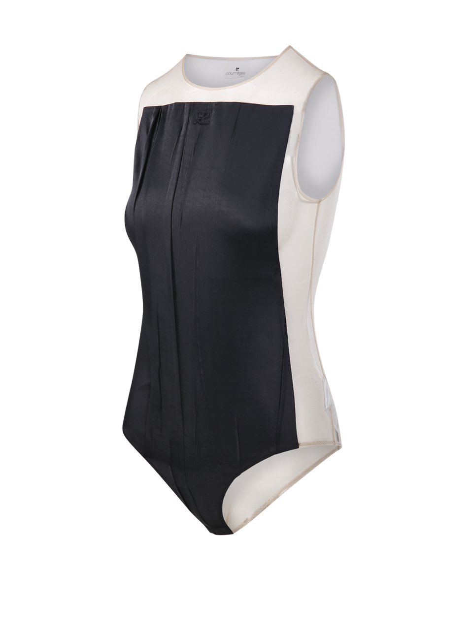 WOMAN COURREGES BLACK POLYESTER CRINKLED SATIN ILLUSION BODYSUIT
