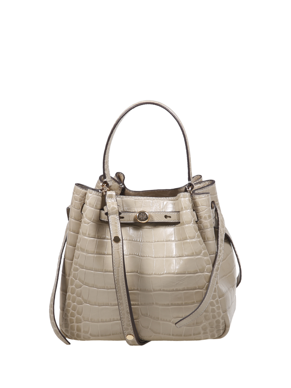 DONNA TORY BURCH BORSA A SECCHIELLO ROMY CON STAMPA COCCODRILLO IN PELLE NUDE 