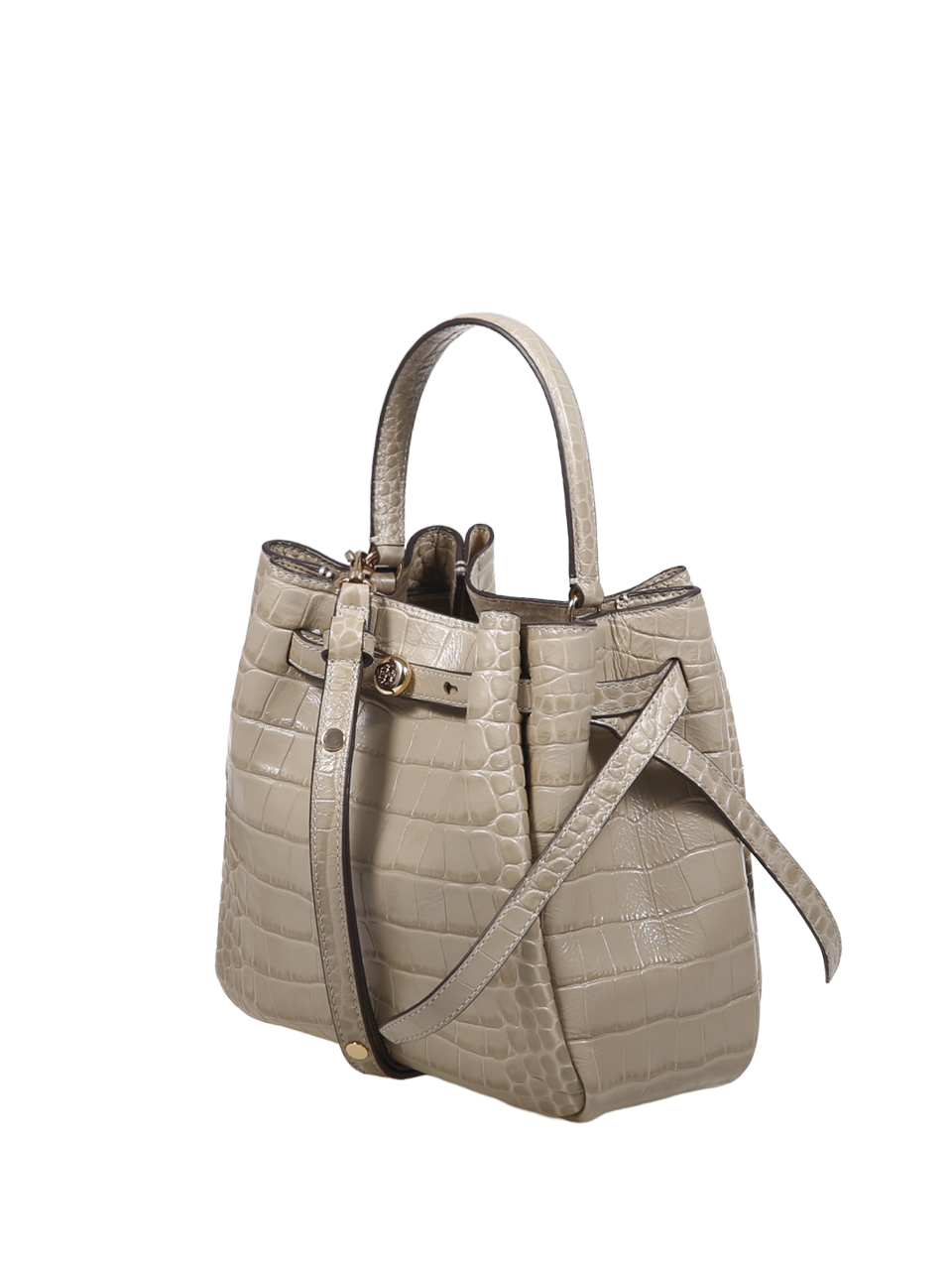 DONNA TORY BURCH BORSA A SECCHIELLO ROMY CON STAMPA COCCODRILLO IN PELLE NUDE 