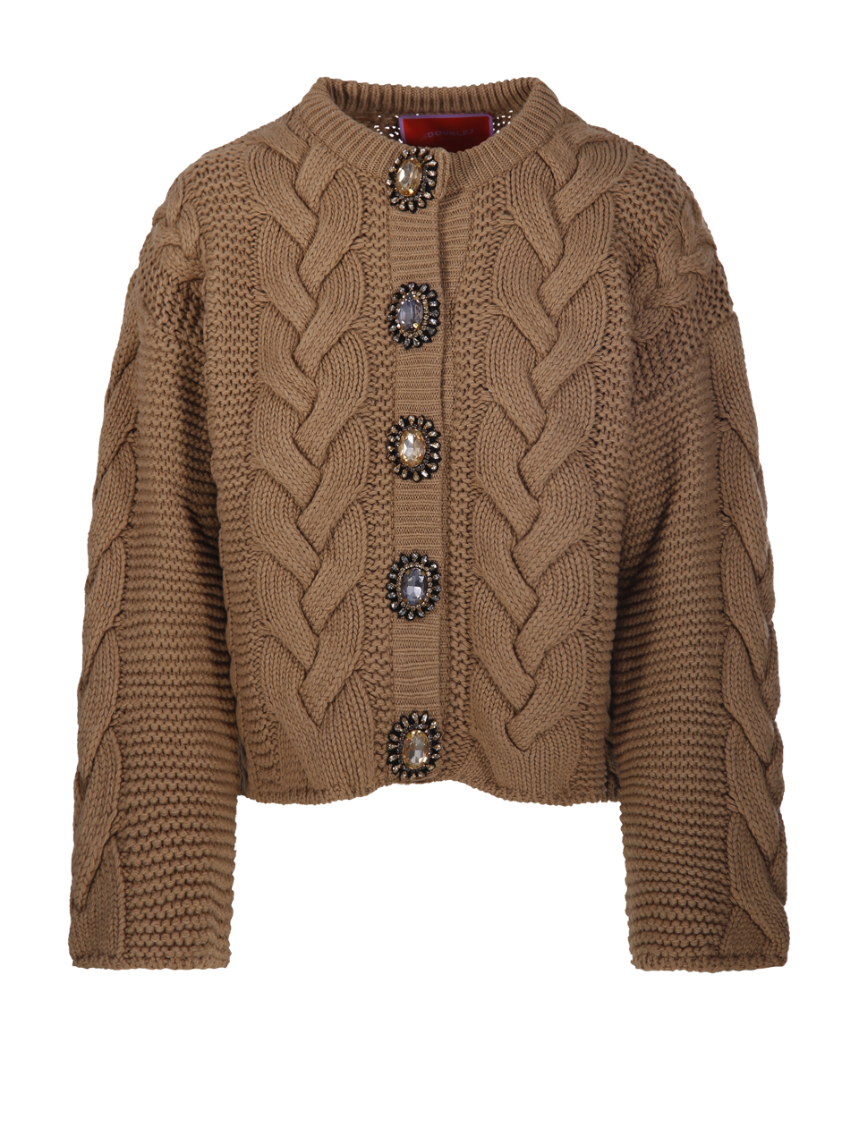 WOMAN LA DOUBLE J BROWN WOOL PORTRAIT CARDIGAN