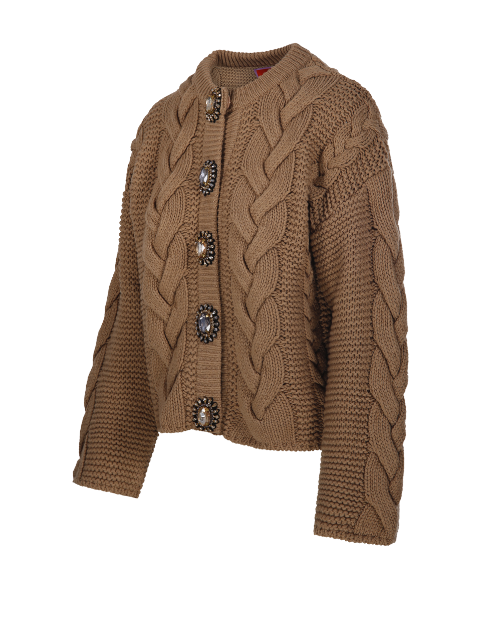 WOMAN LA DOUBLE J BROWN WOOL PORTRAIT CARDIGAN