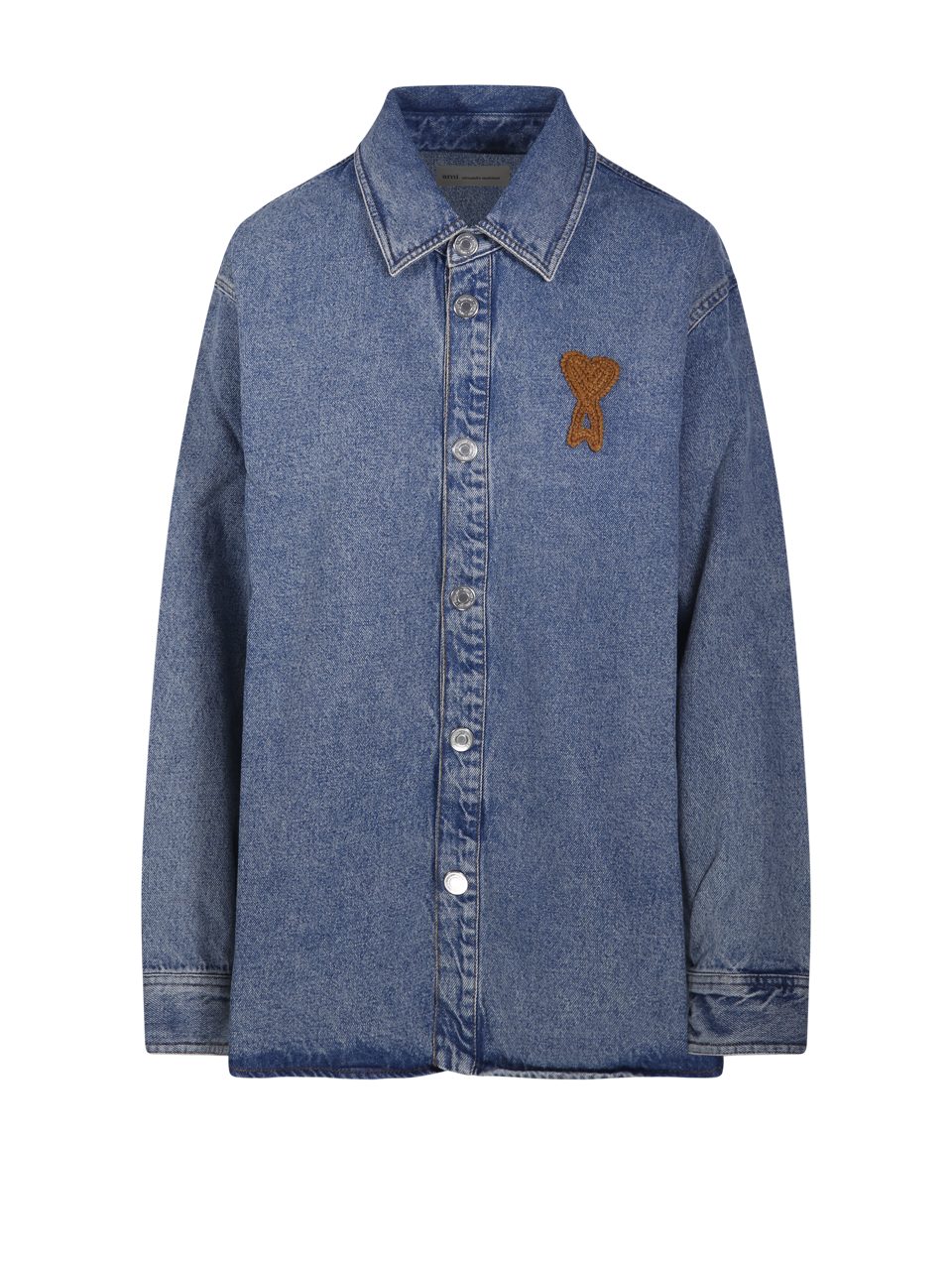 WOMAN AMI BLUE COTTON OVERSHIRT WITH KNITTED ADC