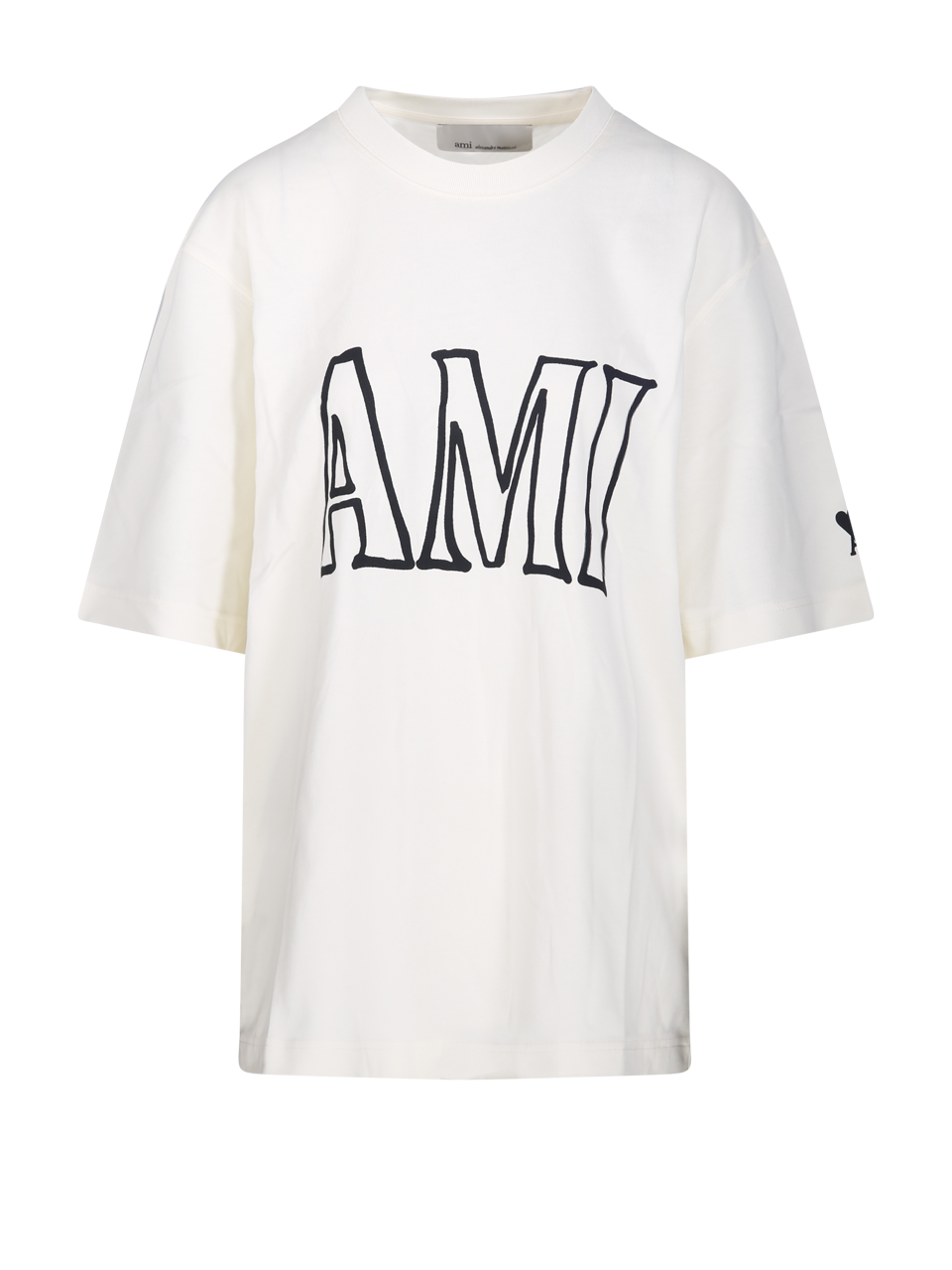 WOMAN AMI WHITE COTTON BOXY FIT T-SHIRT WITH AMI PARIS PRINT AT FRONT AND BACK