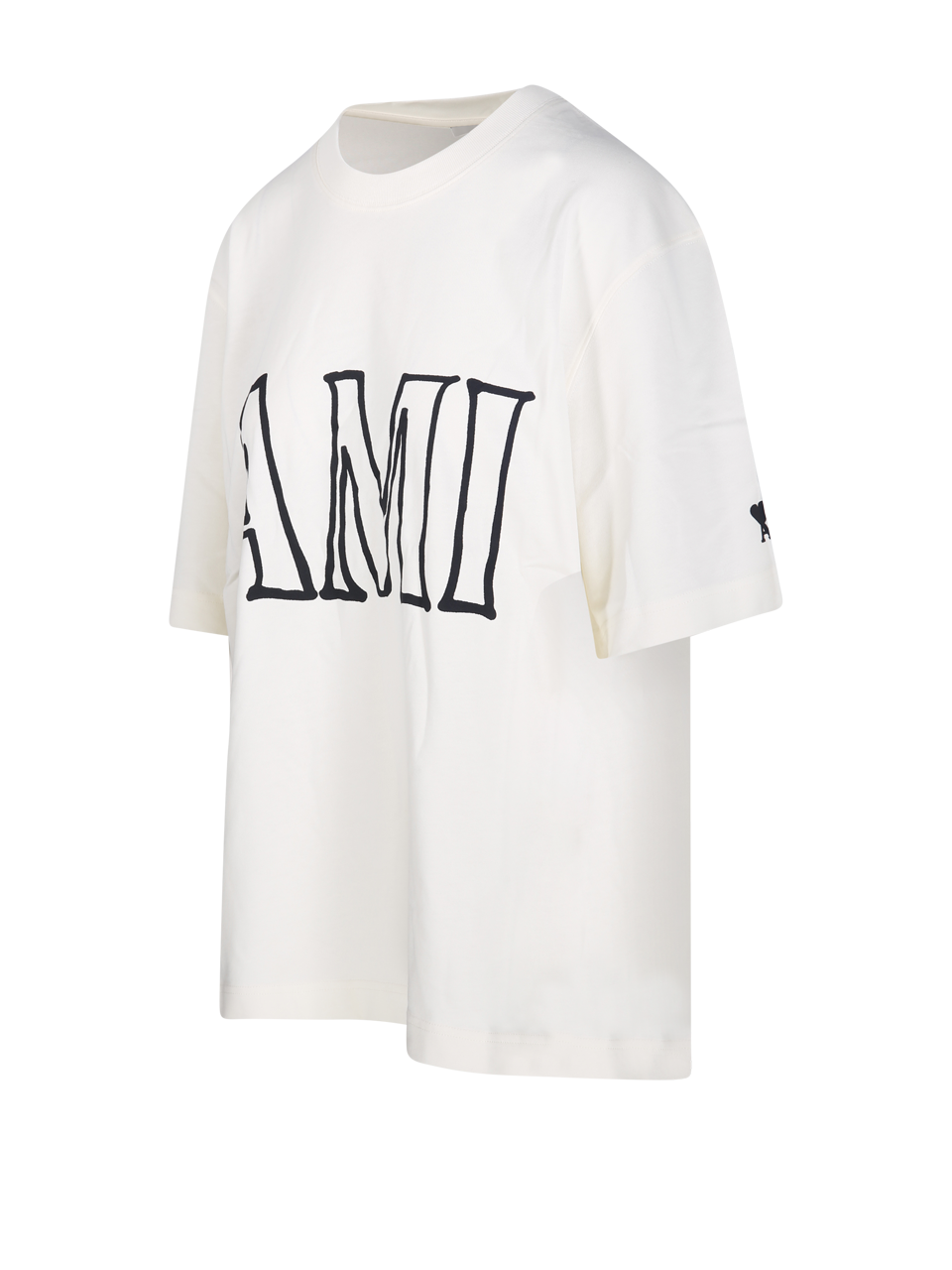 WOMAN AMI WHITE COTTON BOXY FIT T-SHIRT WITH AMI PARIS PRINT AT FRONT AND BACK
