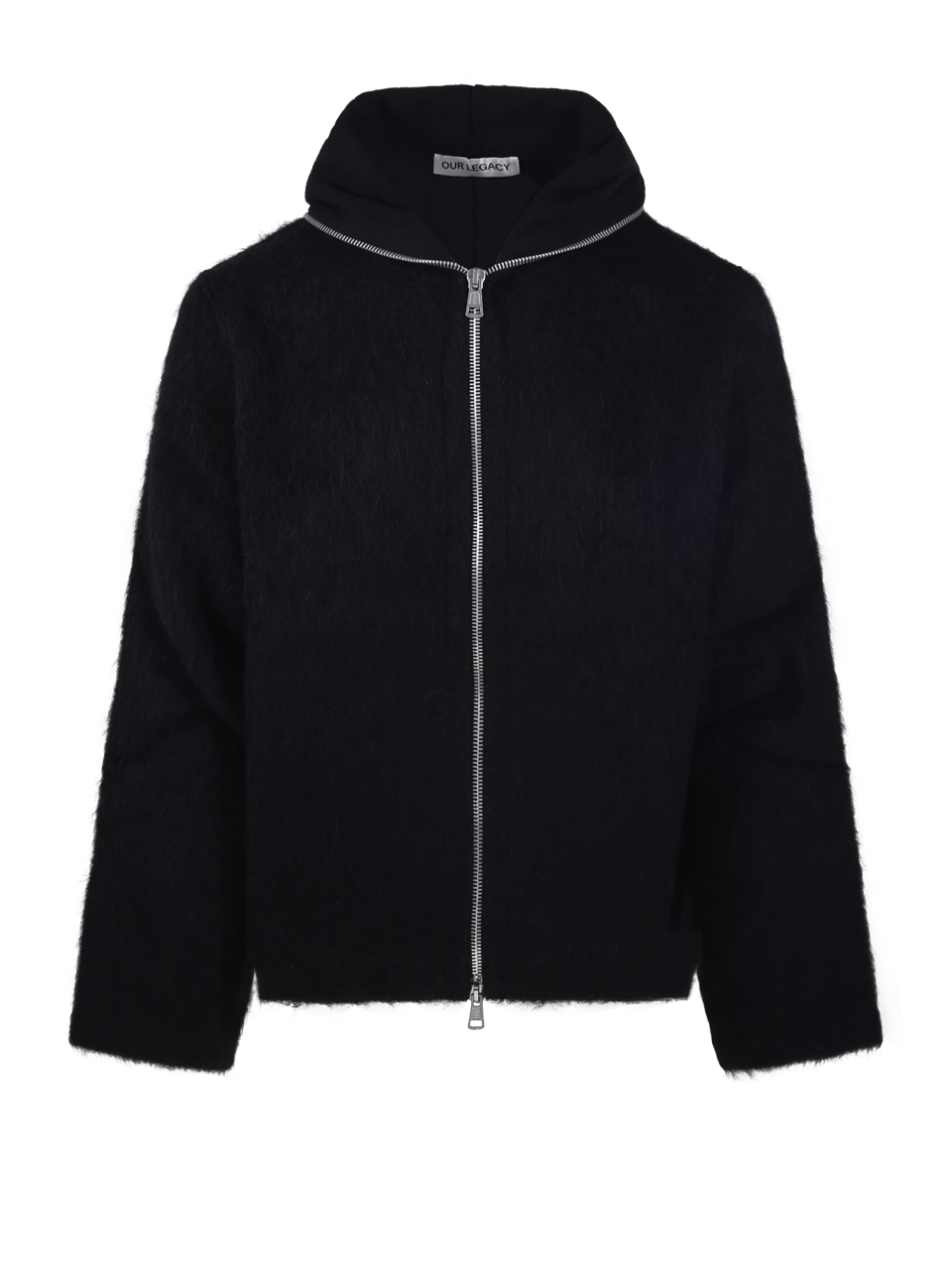 MEN OUR LEGACY BLACK WOOL FULL ZIP HOOD SWEATER