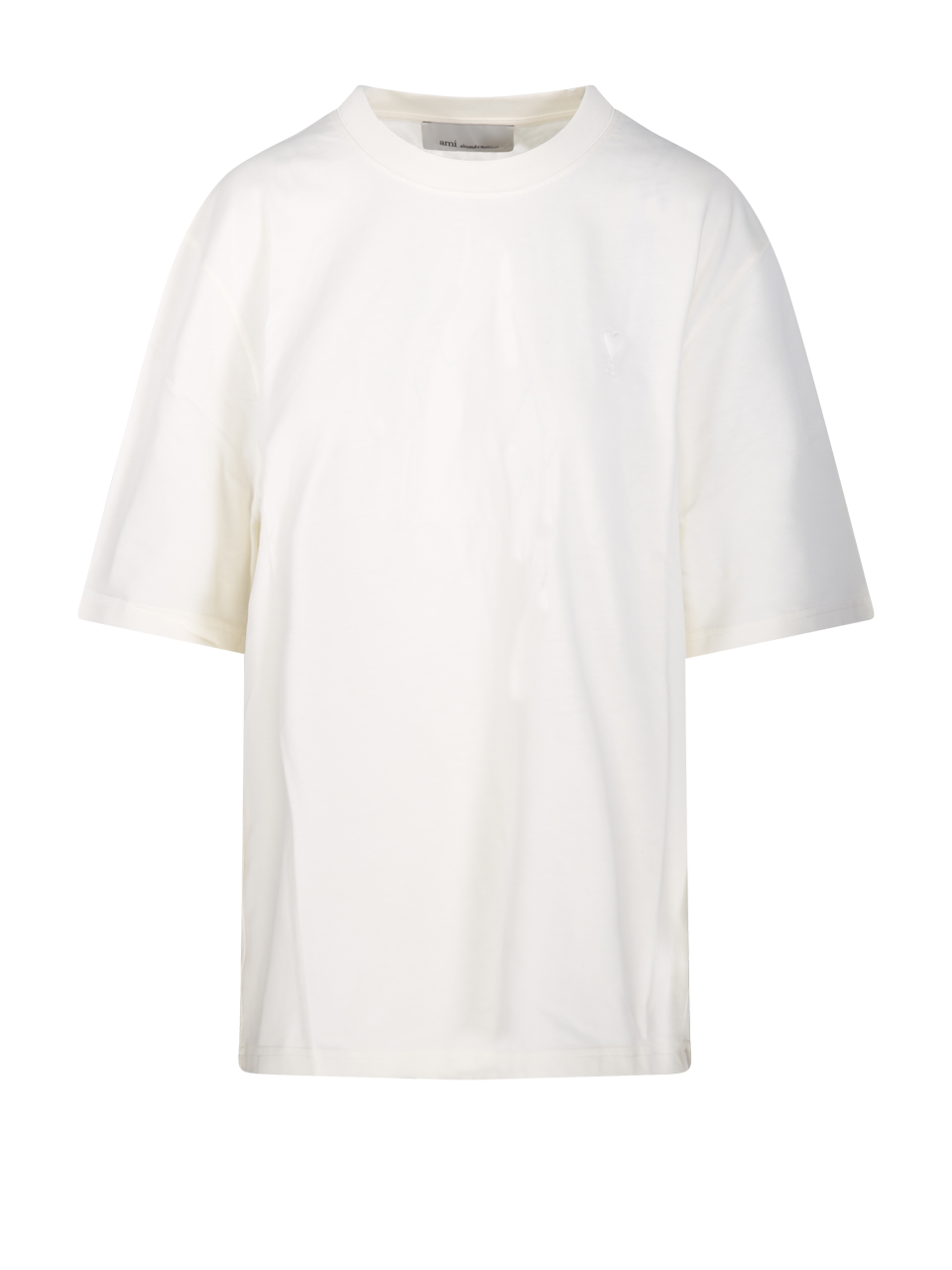 WOMAN AMI WHITE COTTON SMALL EMBOSSED ADC T-SHIRT