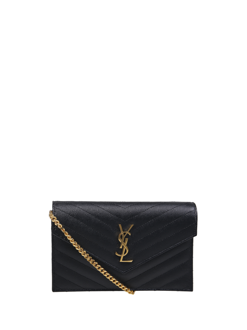 WOMAN SAINT LAURENT BLACK LEATHER ENVELOPE CHAIN WALLET