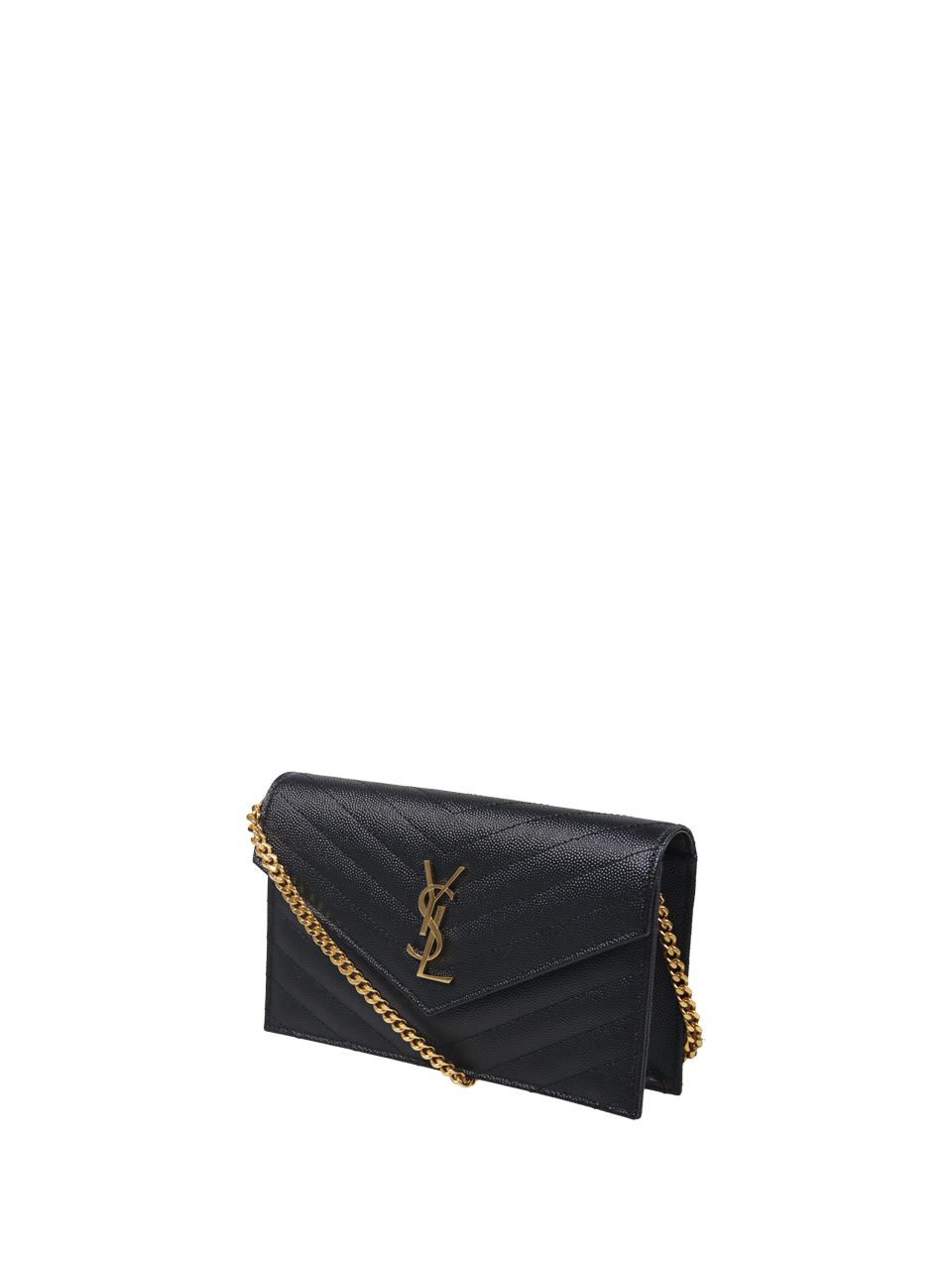 WOMAN SAINT LAURENT BLACK LEATHER ENVELOPE CHAIN WALLET