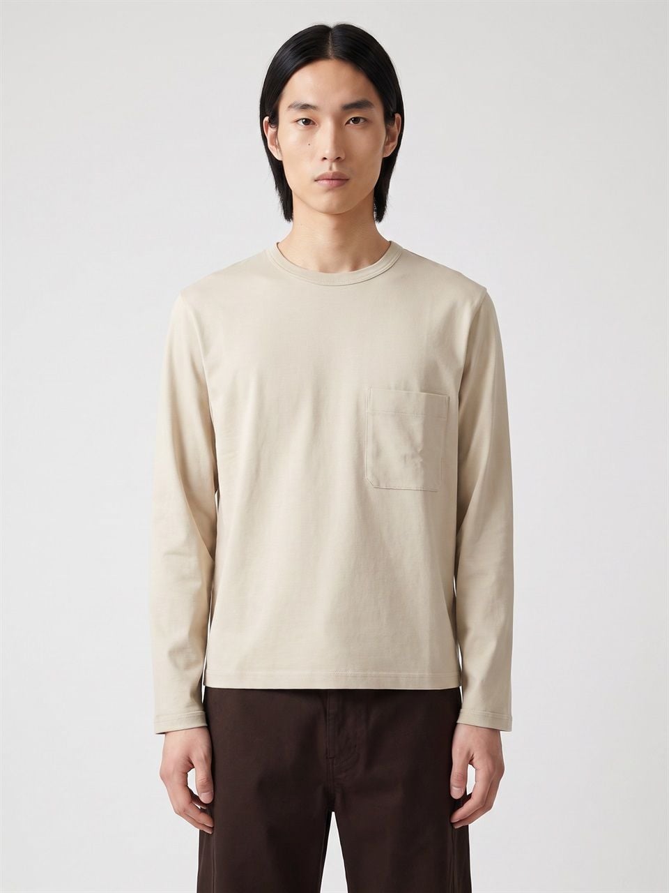 MEN LEMAIRE NUDE COTTON BOXY LONG SLEEVE TEE