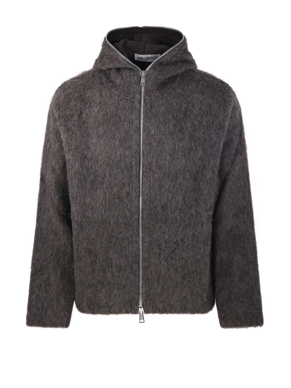MEN OUR LEGACY GREY WOOL FULL ZIP HOOD SWEATER