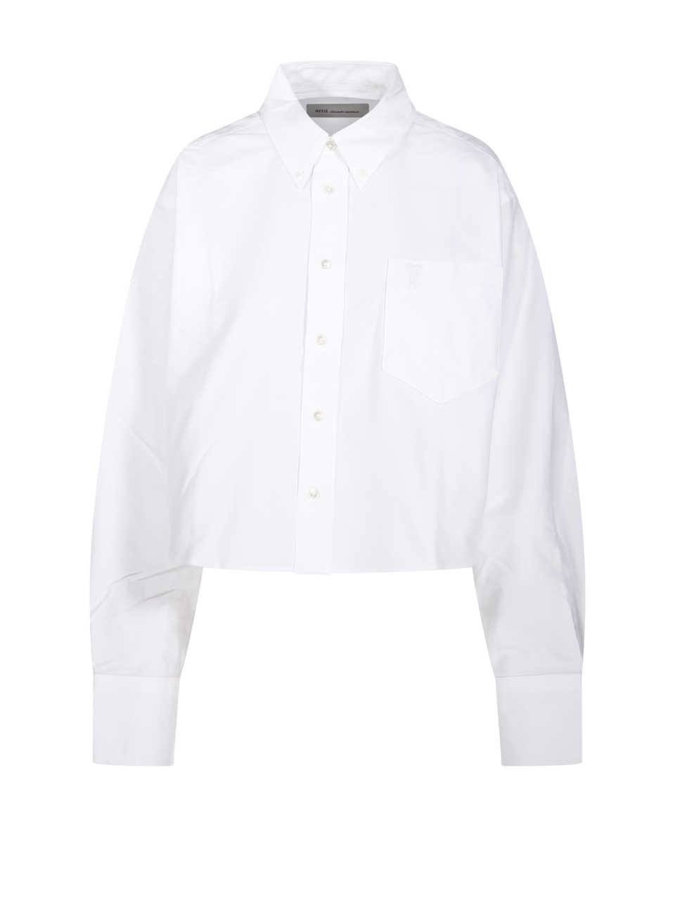 WOMAN AMI WHITE COTTON EMBOSSED ADC BUTTON DOWN CROPPED OVERSIZED SHIRT