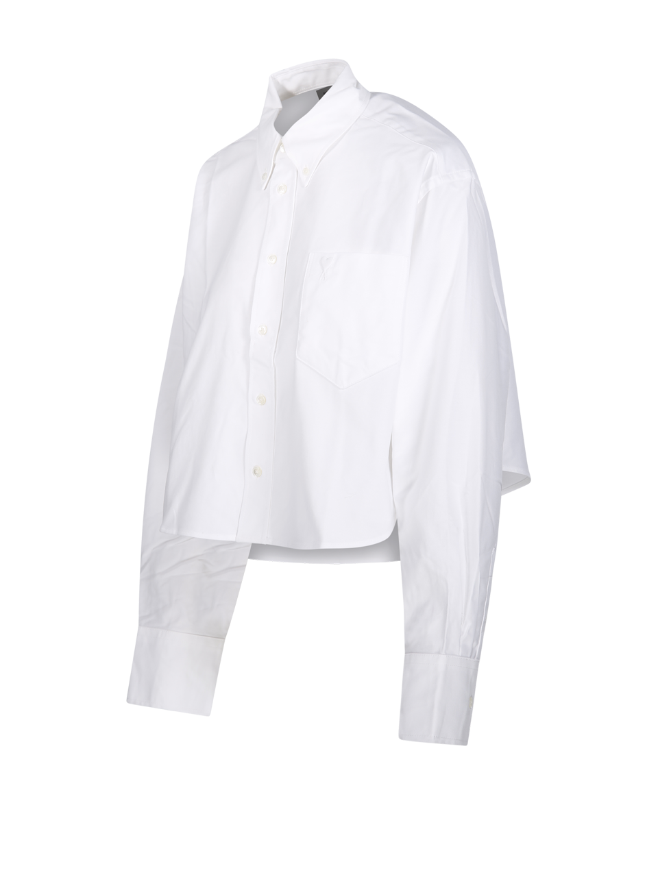 WOMAN AMI WHITE COTTON EMBOSSED ADC BUTTON DOWN CROPPED OVERSIZED SHIRT