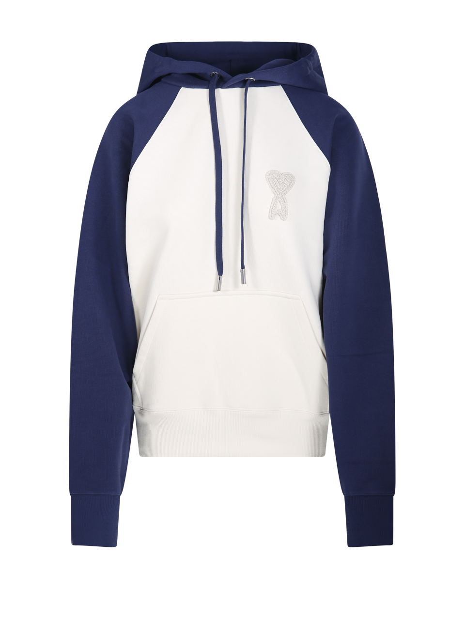WOMAN AMI WHITE COTTON BOXY FIT HOODIE WITH AMI DE COEUR KNITTED PATCH