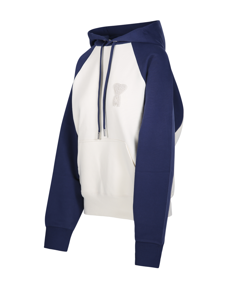 WOMAN AMI WHITE COTTON BOXY FIT HOODIE WITH AMI DE COEUR KNITTED PATCH