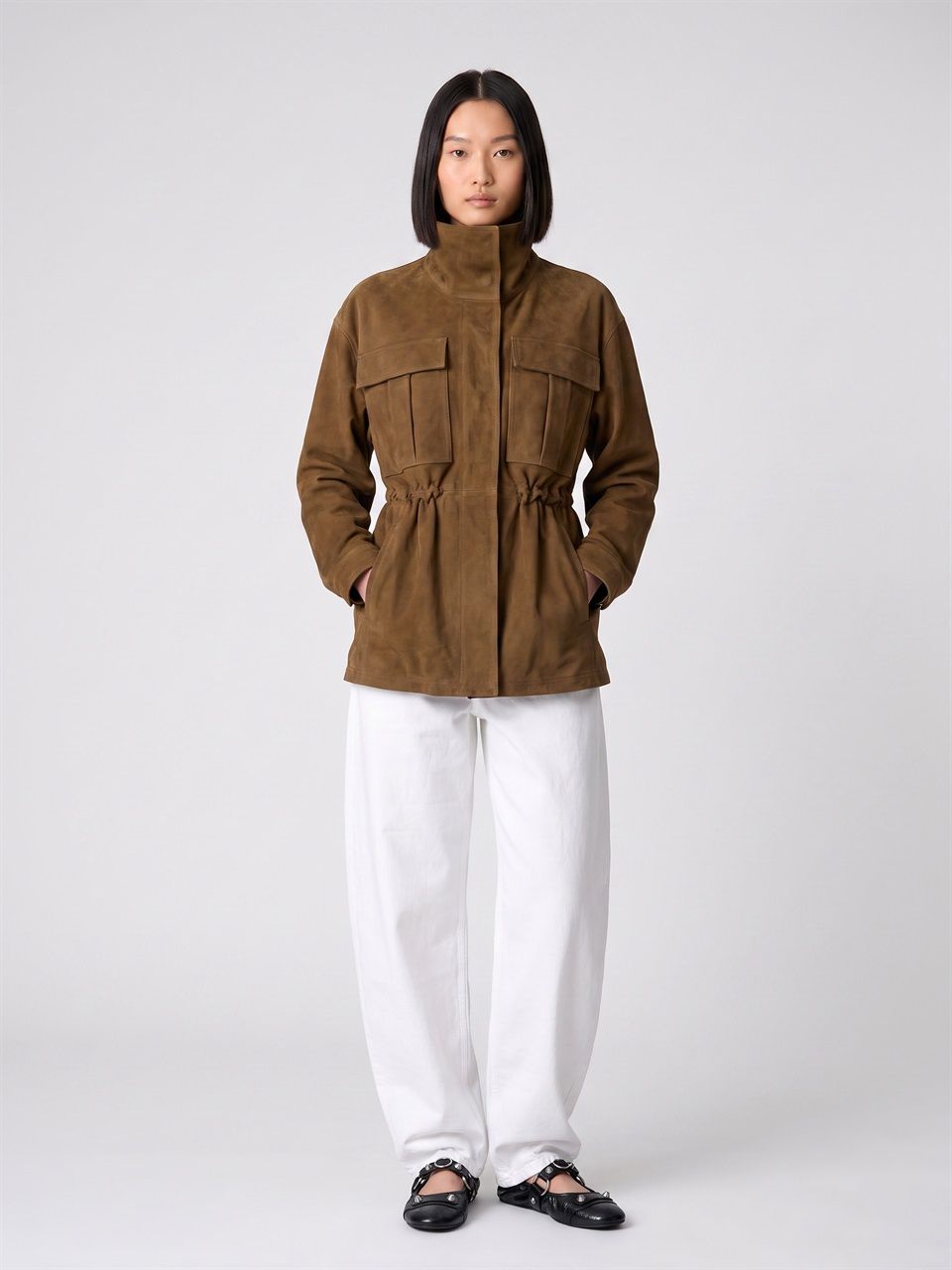 DONNA ROHE GIACCA SCULPTURAL IN PELLE CAMOSCIA MARRONE