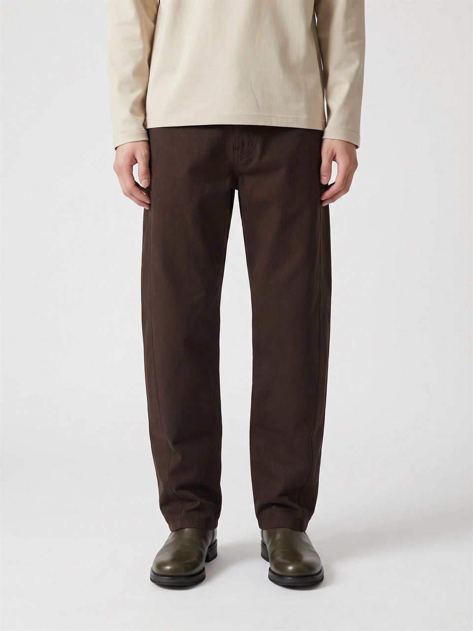 MEN LEMAIRE BROWN COTTON TWISTED BELTED PANTS