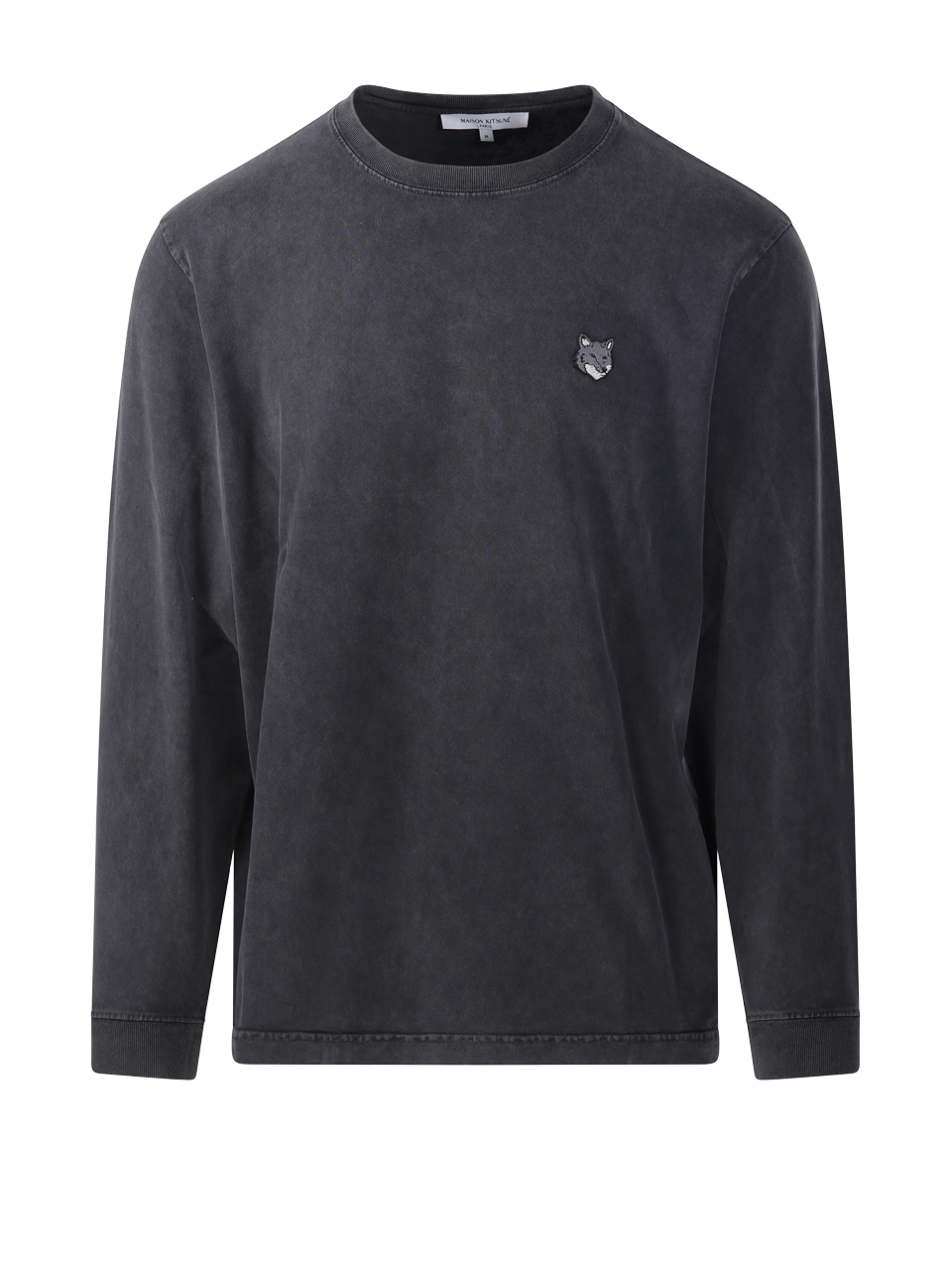 MEN MAISON KITSUNE BLACK ORGANIC COTTON FOX HEAD FADED COMFORT LONG SLEEVE TEE-SHIRT