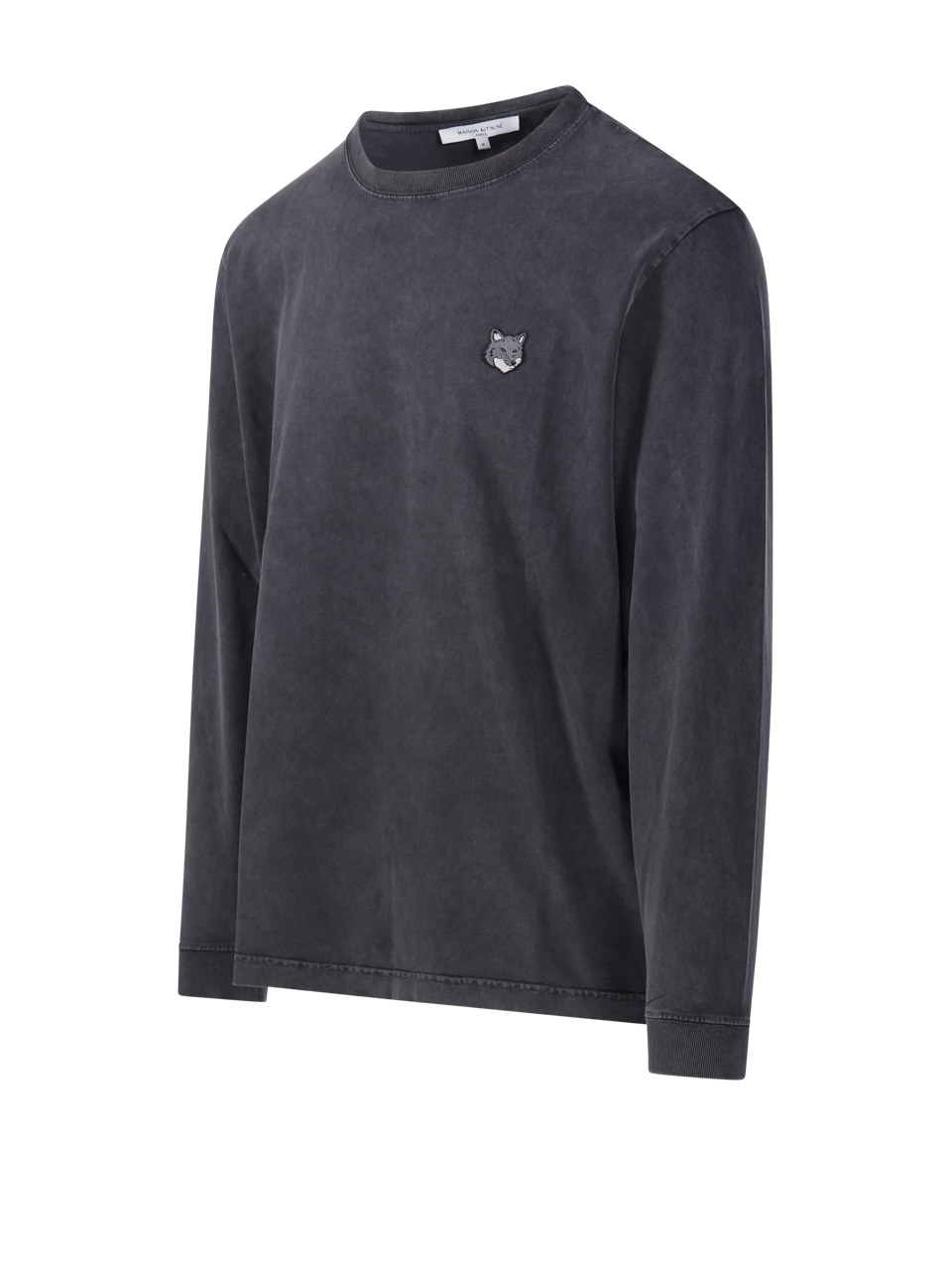 MEN MAISON KITSUNE BLACK ORGANIC COTTON FOX HEAD FADED COMFORT LONG SLEEVE TEE-SHIRT