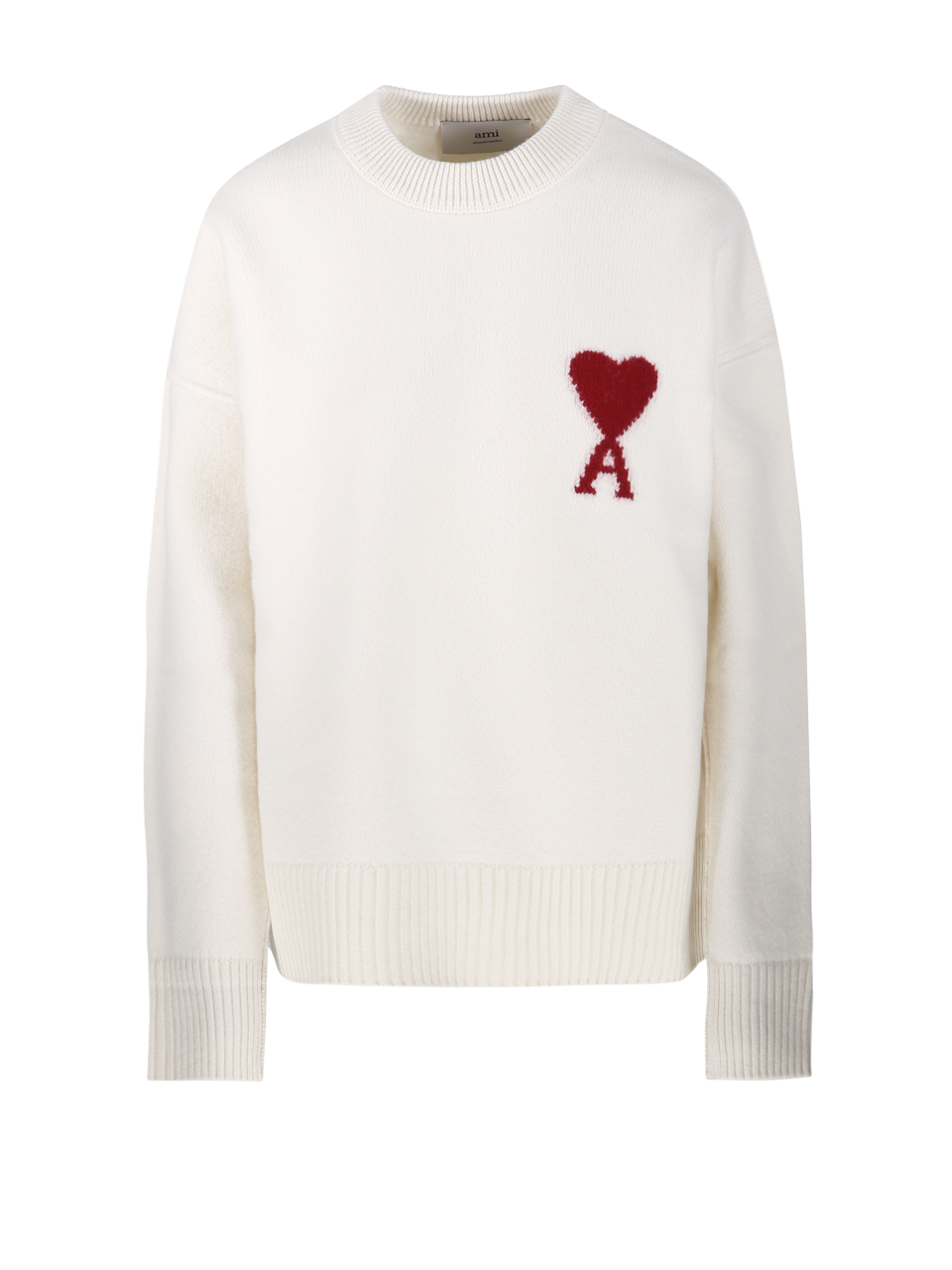 UNISEX AMI WHITE WOOL ADC ROUND NECK SWEATER 