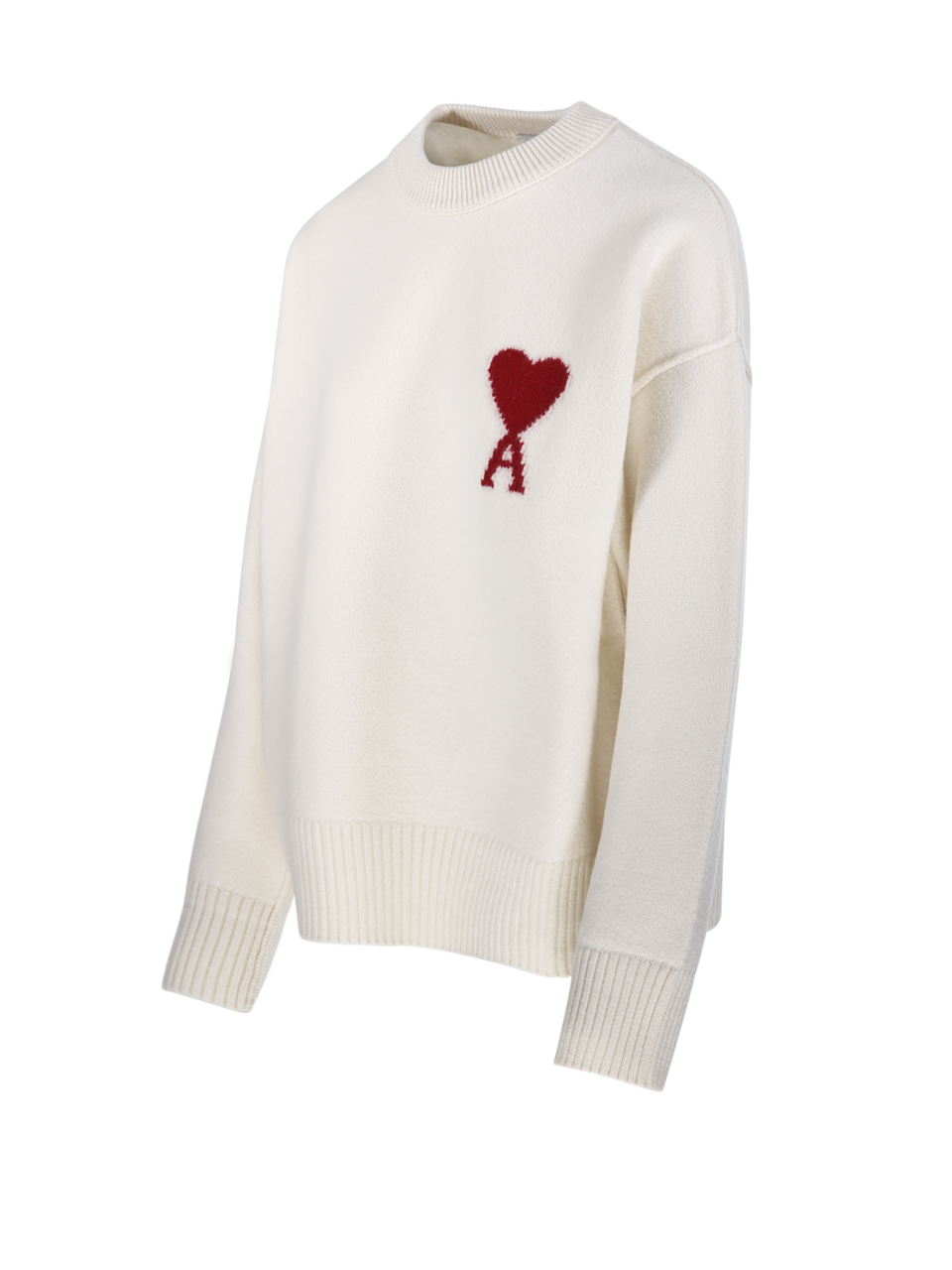 UNISEX AMI WHITE WOOL ADC ROUND NECK SWEATER 