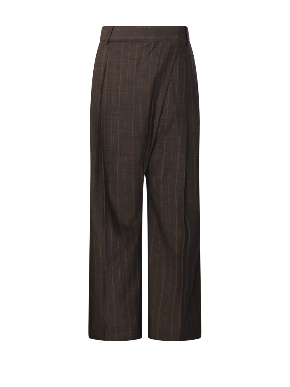 WOMAN GANNI BROWN WOOL LIGHT WOOL MELANGE STRIPE WRAP PANT