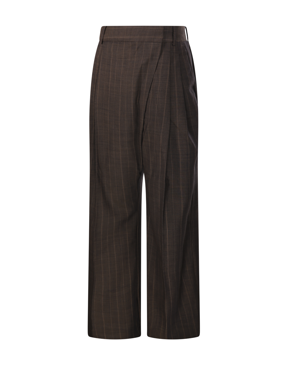 WOMAN GANNI BROWN WOOL LIGHT WOOL MELANGE STRIPE WRAP PANT