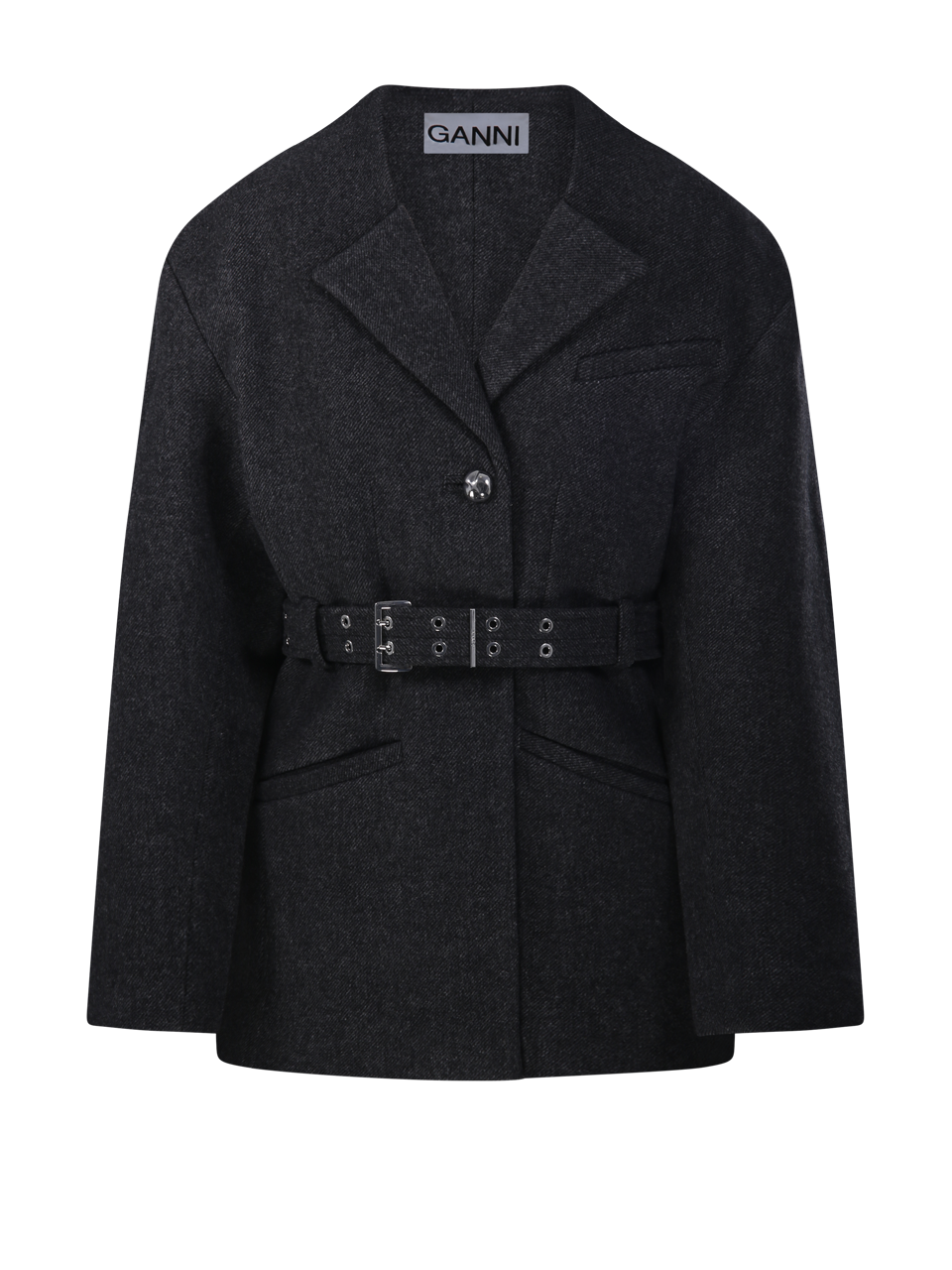 WOMAN GANNI BLACK WOOL PEACOAT WOOL FITTED JACKET