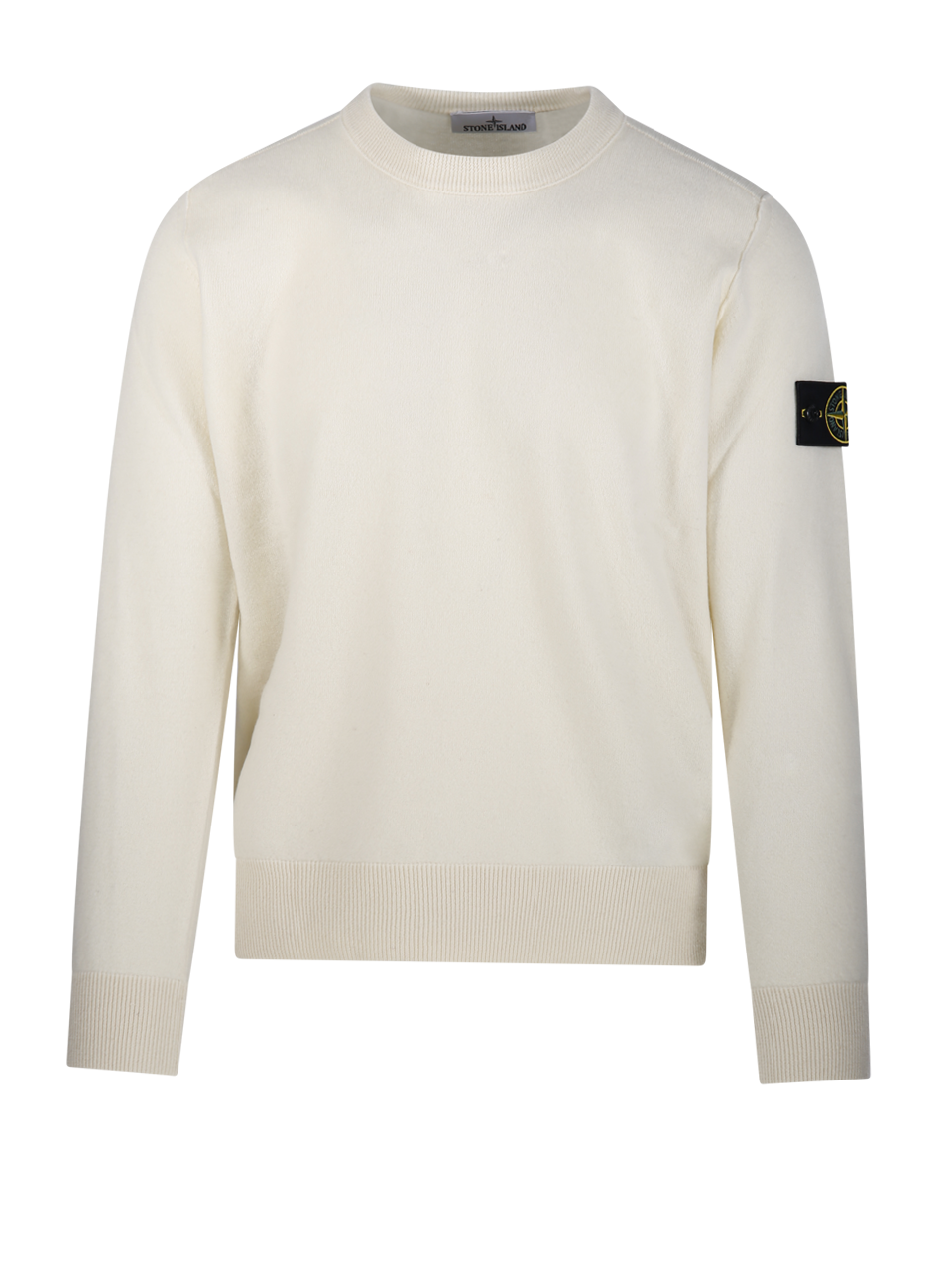 MEN STONE ISLAND WHITE VIRGIN WOOL CREW NECK SWEATER