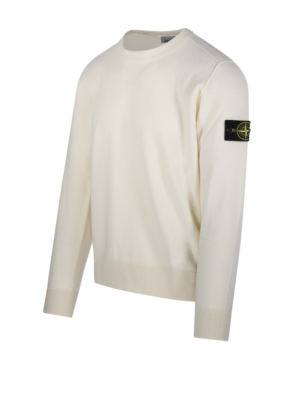 MEN STONE ISLAND WHITE VIRGIN WOOL CREW NECK SWEATER