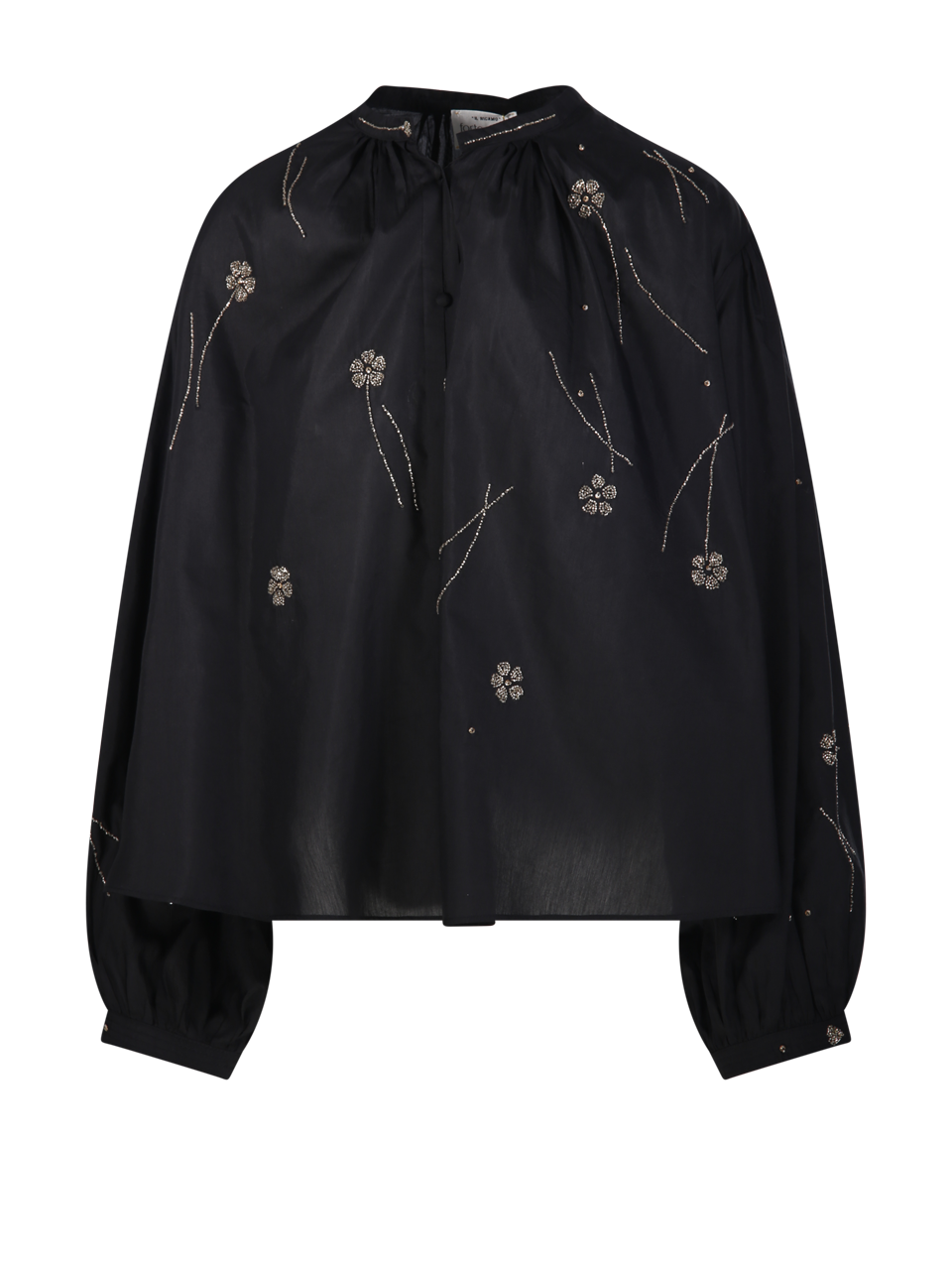 WOMAN FORTE FORTE BLACK COTTON FLEURS D`ORIENT EMBROIDERY VOILE BOHEMIAN SHIRT