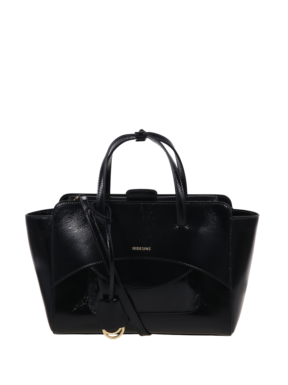 WOMAN HIDESINS BLACK LEATHER FLAP MEDIUM BAG