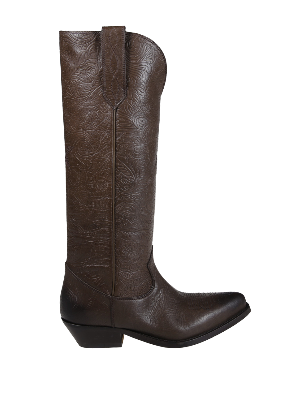 WOMAN GOLDEN GOOSE BROWN LEATHER WISH STAR LEATHER UPPER WITH EMBOSSED FLOWERS BOOTS 