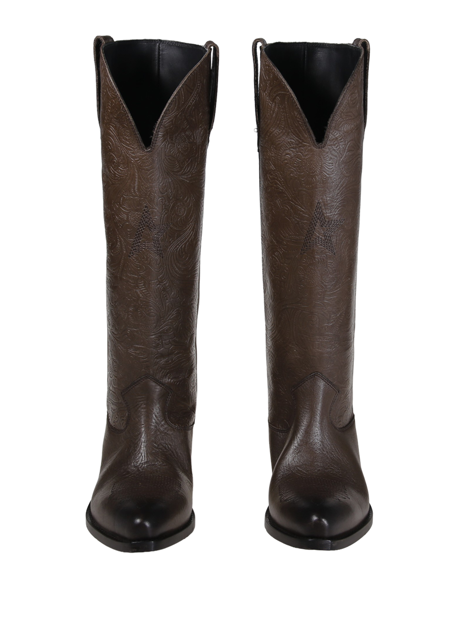 WOMAN GOLDEN GOOSE BROWN LEATHER WISH STAR LEATHER UPPER WITH EMBOSSED FLOWERS BOOTS 