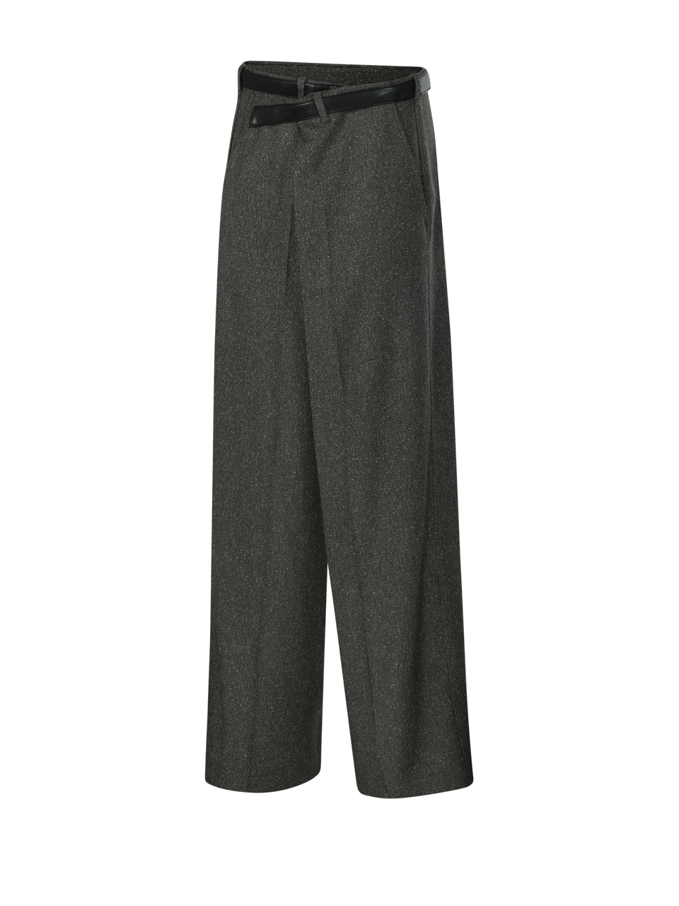 WOMAN DARKPARK GREEN POLYESTER GAIA WIDE LEG PANT WITH LEATHER BELT