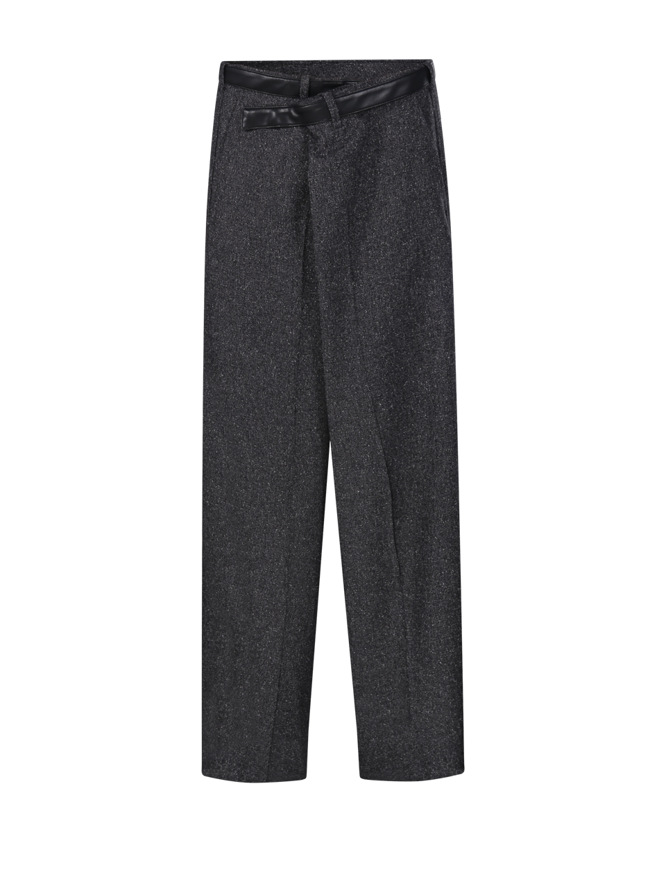 WOMAN DARKPARK BLACK POLYESTER GAIA WIDE LEG PANT WITH LEATHER BELT